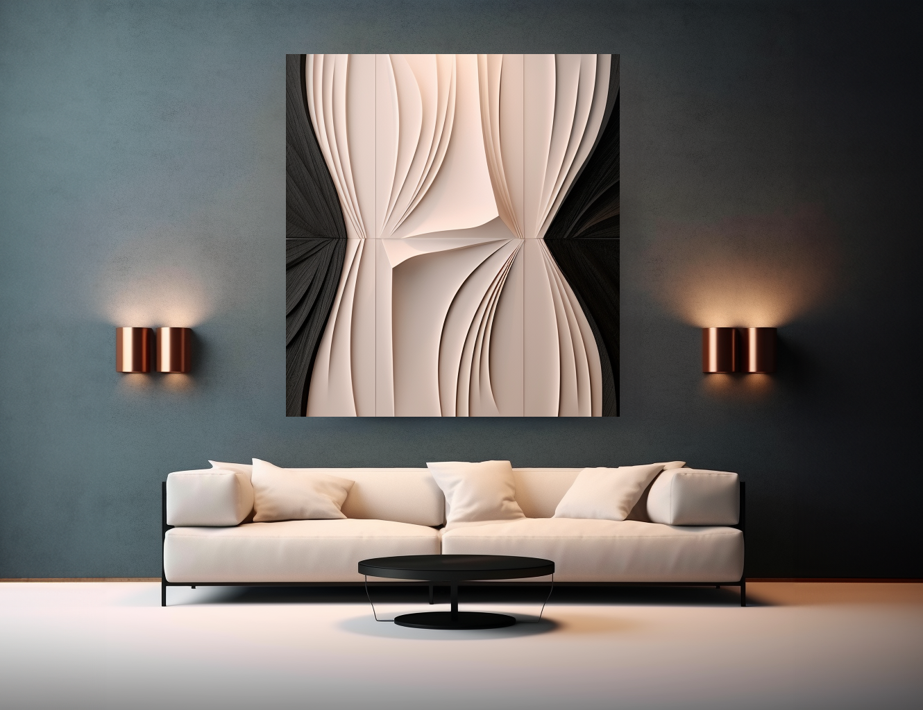 Large black&white textured wall art- modern wall decor- 3d draped plaster art