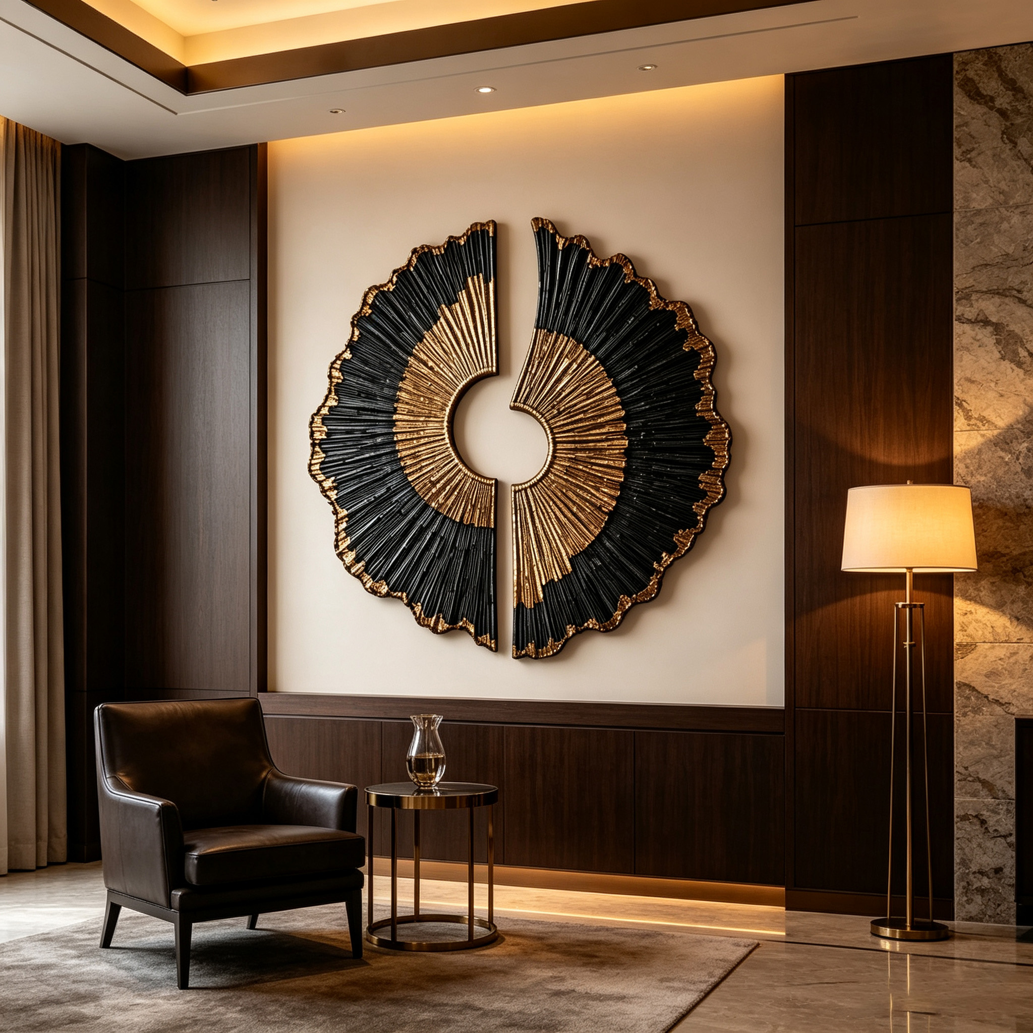 Black Gold Wood Wall Art, 3D Sunburst Wall Sculpture, Abstract Organic Modern Wood Decor, Luxury Textured Statement Wall Art