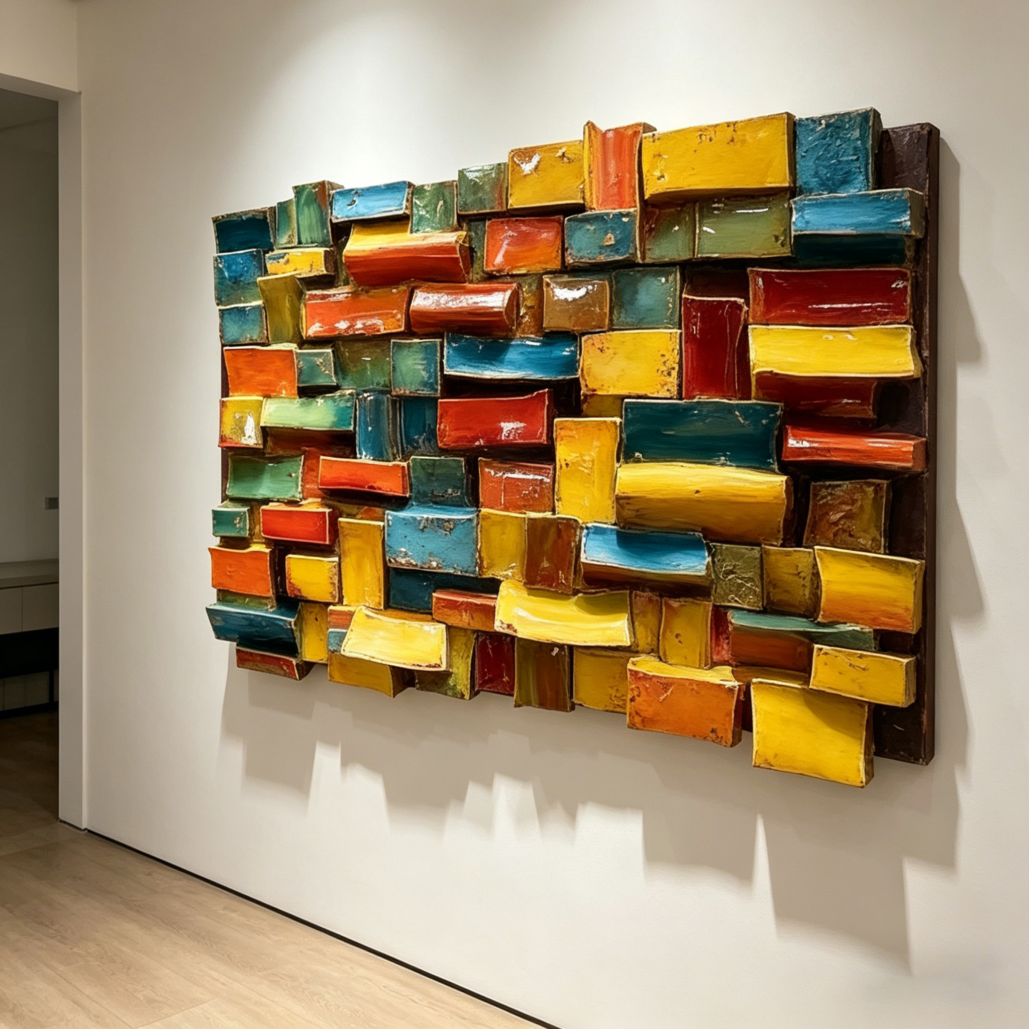 Modern Ceramic Wall Art, Textured Abstract Wall Sculpture, Handmade Colorful Tile Wall Decor, 3D Geometric Wall Hanging, Unique Home Accent