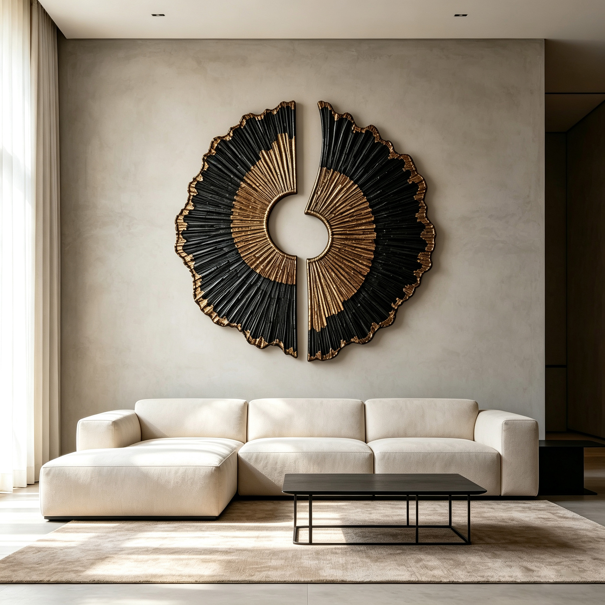 Black Gold Wood Wall Art, 3D Sunburst Wall Sculpture, Abstract Organic Modern Wood Decor, Luxury Textured Statement Wall Art