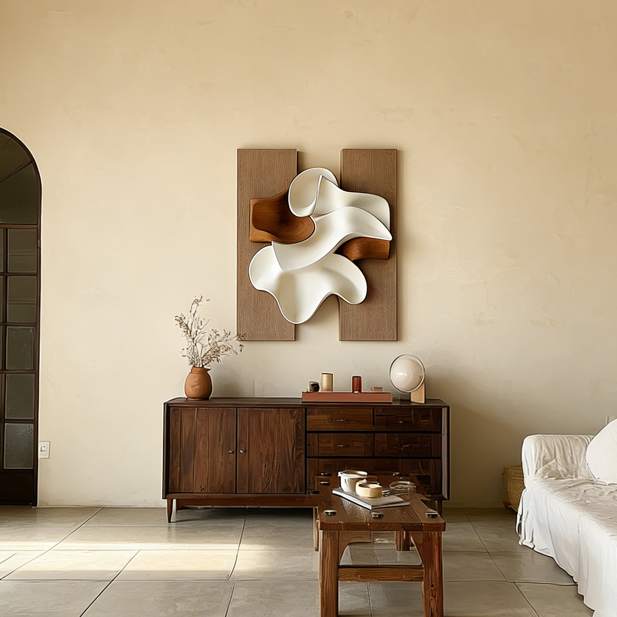 Large Abstract Wood Wall Art, 3D Wood Sculpture, Organic Wave Wall Decor, Modern Japandi Wooden Artwork