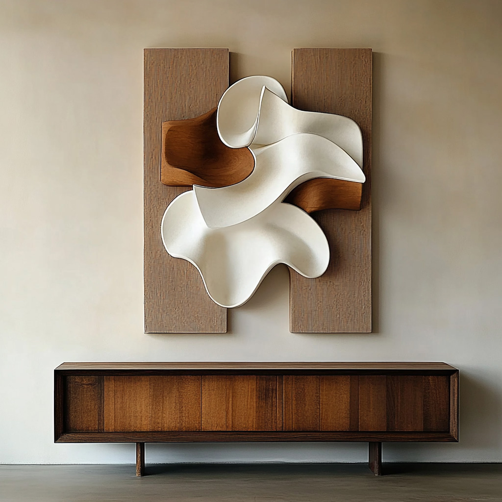 Large Abstract Wood Wall Art, 3D Wood Sculpture, Organic Wave Wall Decor, Modern Japandi Wooden Artwork