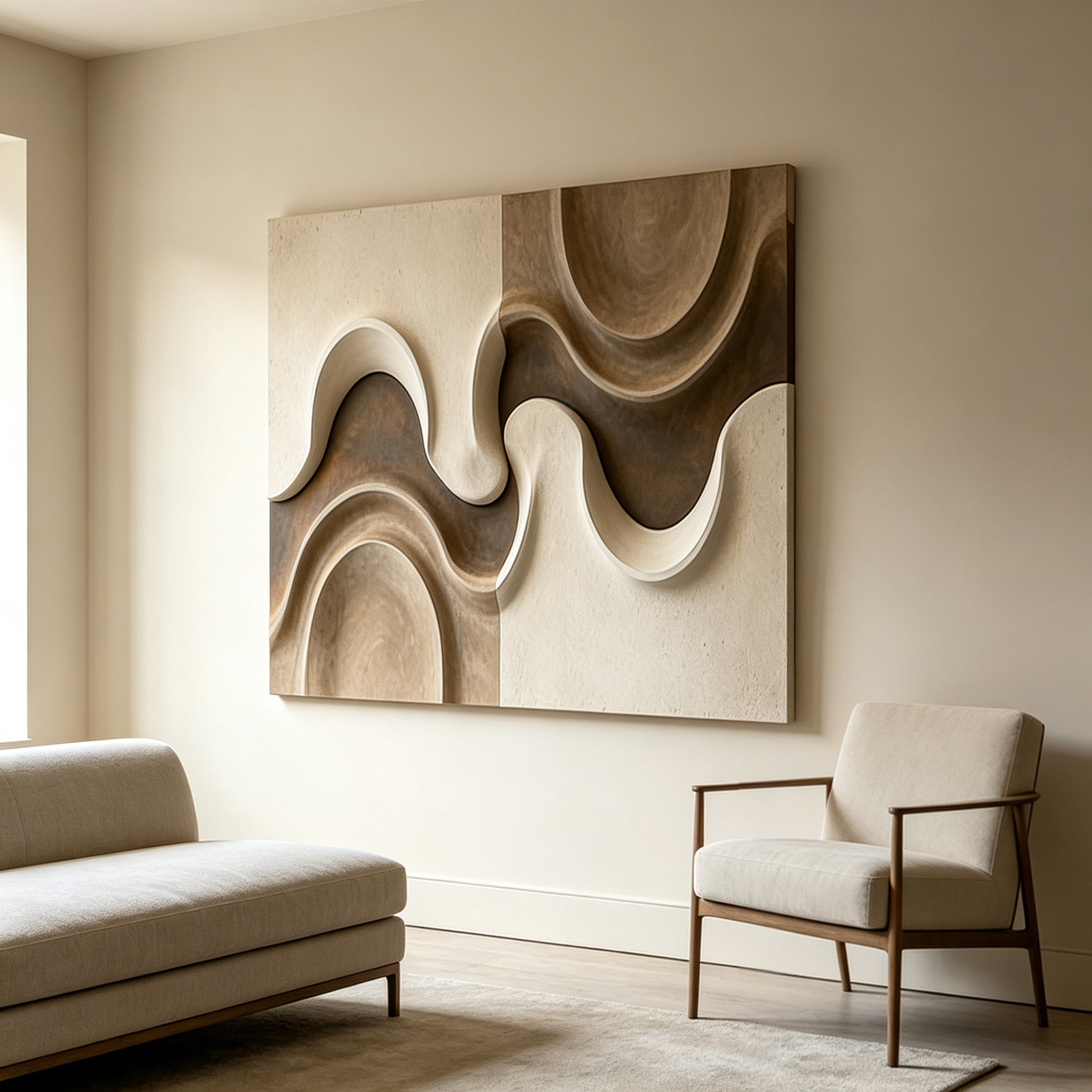 Abstract Wood Wall Art, Modern Organic Sculpture, Neutral Beige Wall Decor, Japandi Wooden Wall Hanging