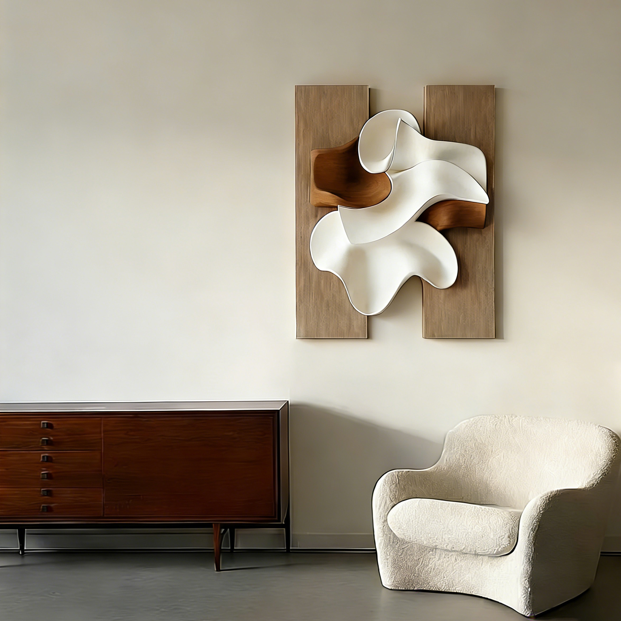 Large Abstract Wood Wall Art, 3D Wood Sculpture, Organic Wave Wall Decor, Modern Japandi Wooden Artwork