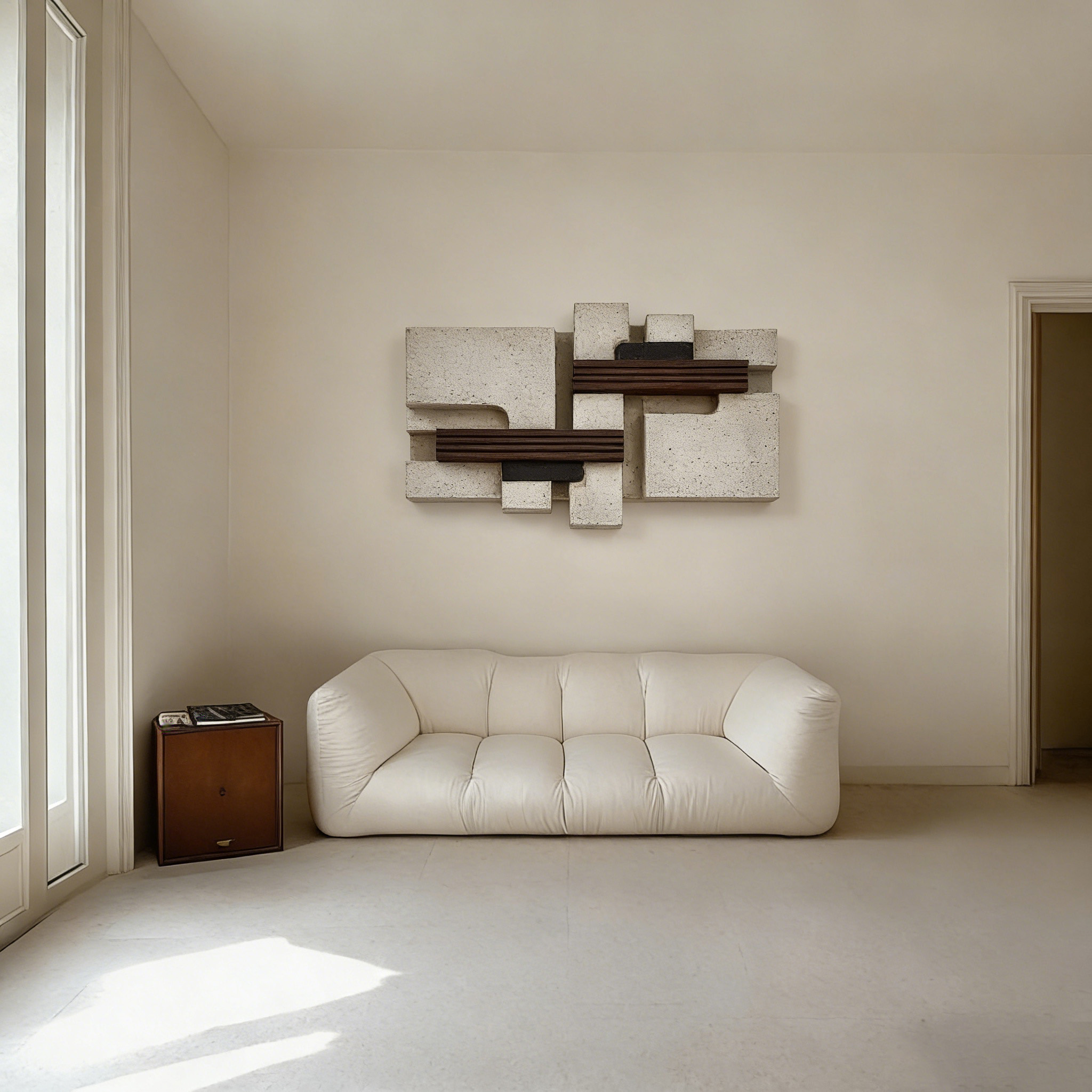 Abstract Wood Wall Art, Modern Minimalist 3D Geometric Wall Sculpture, Neutral Home Decor, Large Wooden Wall Panel,Living Room Statement Art