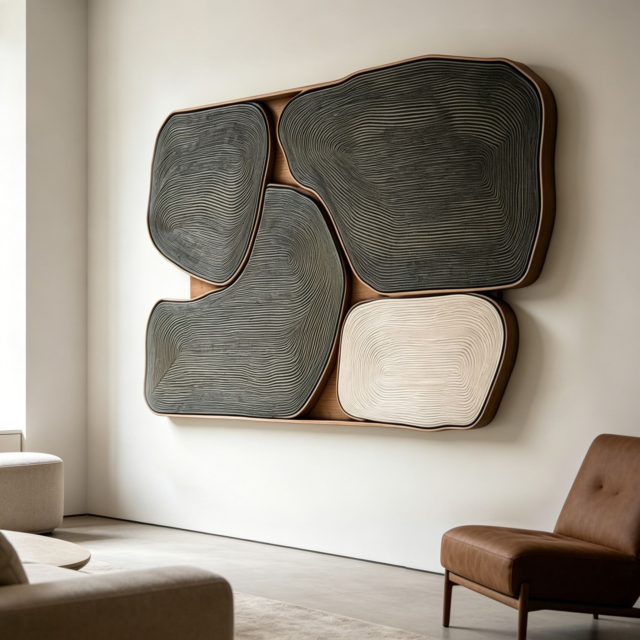 Modern Wood Wall Art, Abstract Wooden Sculpture, Minimalist Black Wall Decor, Organic Contemporary Panel