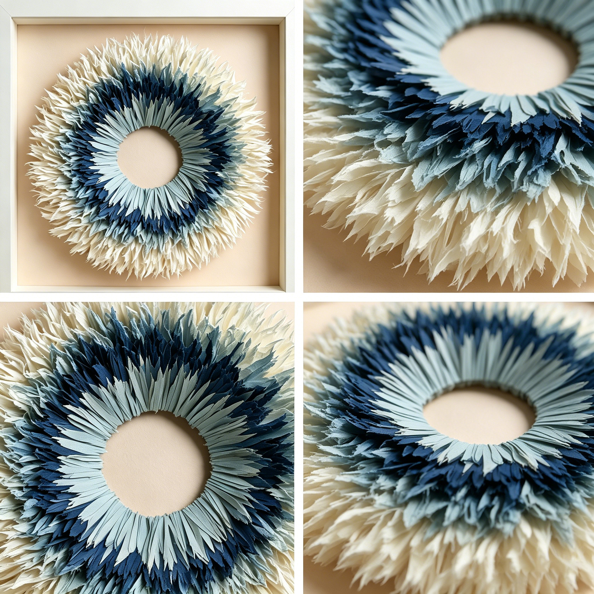 Coastal Paper Wall Art, Blue Ombre Paper Sculpture, Modern Sunburst Wall Decor, Handmade Circular Artwork, Organic Modern Home Decor