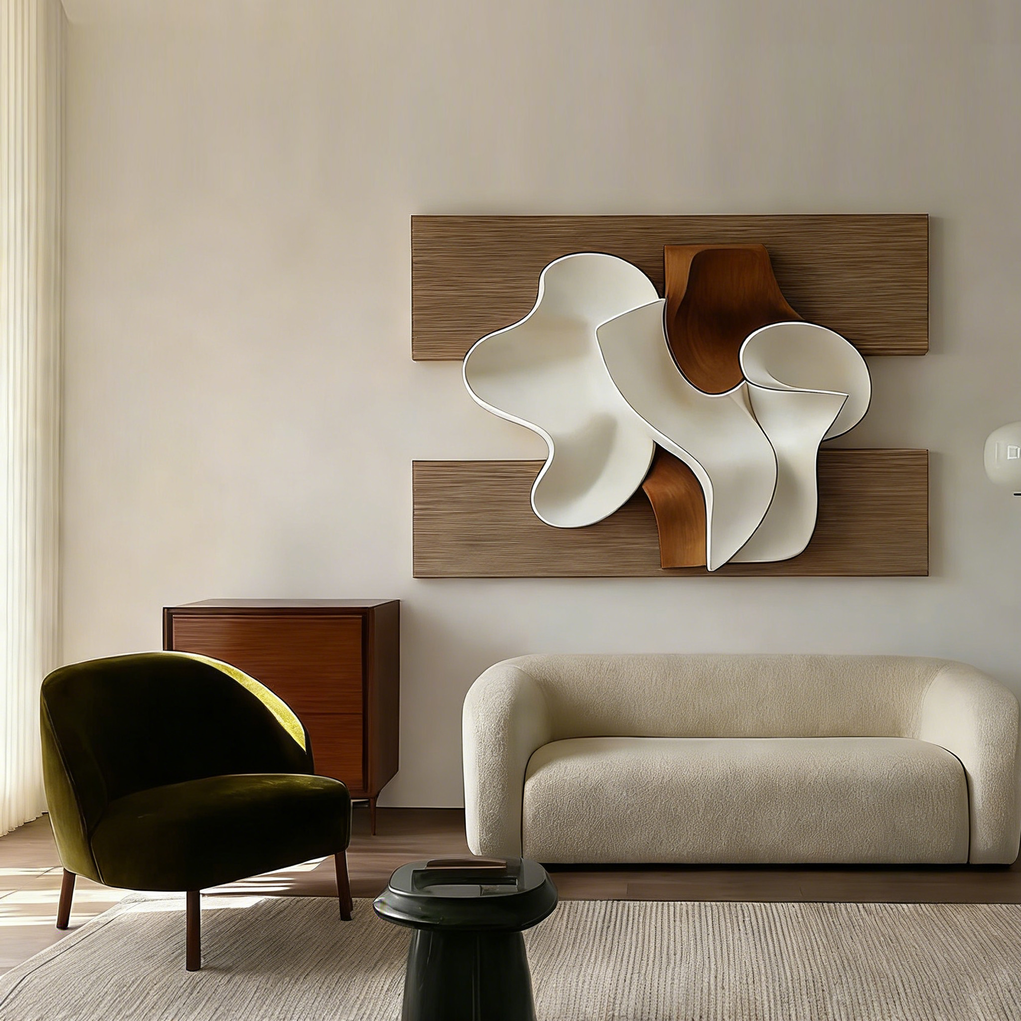 Large Abstract Wood Wall Art, 3D Wood Sculpture, Organic Wave Wall Decor, Modern Japandi Wooden Artwork