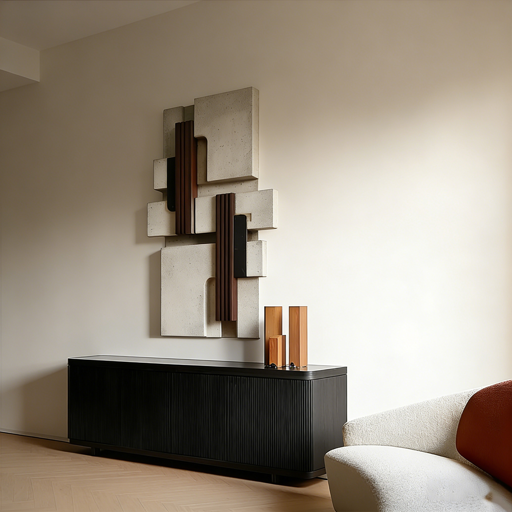 Abstract Wood Wall Art, Modern Minimalist 3D Geometric Wall Sculpture, Neutral Home Decor, Large Wooden Wall Panel,Living Room Statement Art