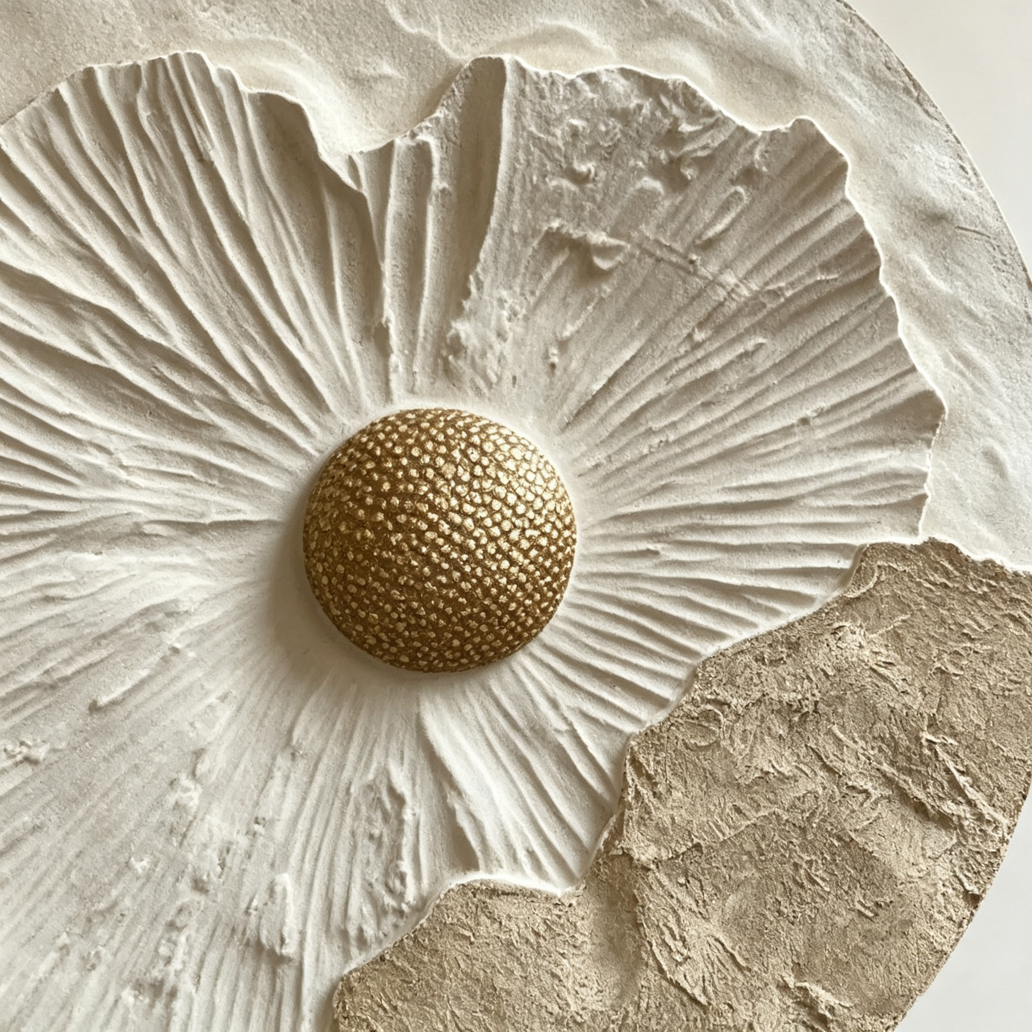 3D Floral Wood Wall Art, Round Botanical Relief Sculpture, Wabi Sabi Wall Decor, Neutral Textured Art, Gold Flower Wall Decor