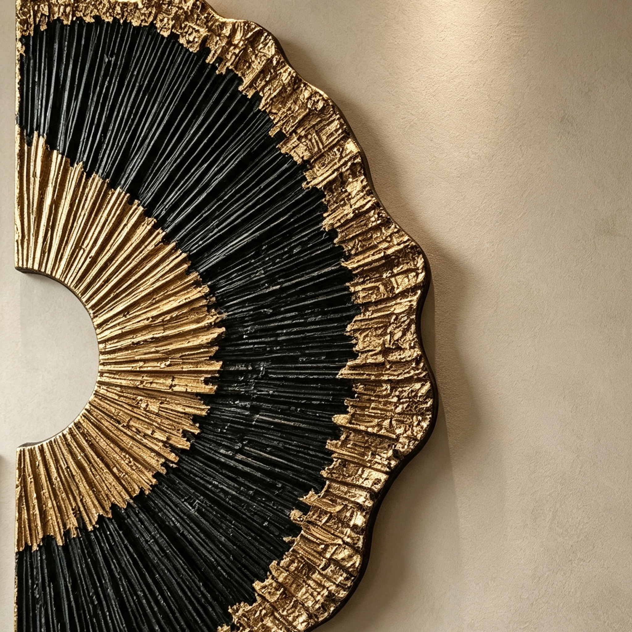 Black Gold Wood Wall Art, 3D Sunburst Wall Sculpture, Organic Modern Abstract Wood Decor, Textured Luxury Statement Wall Art