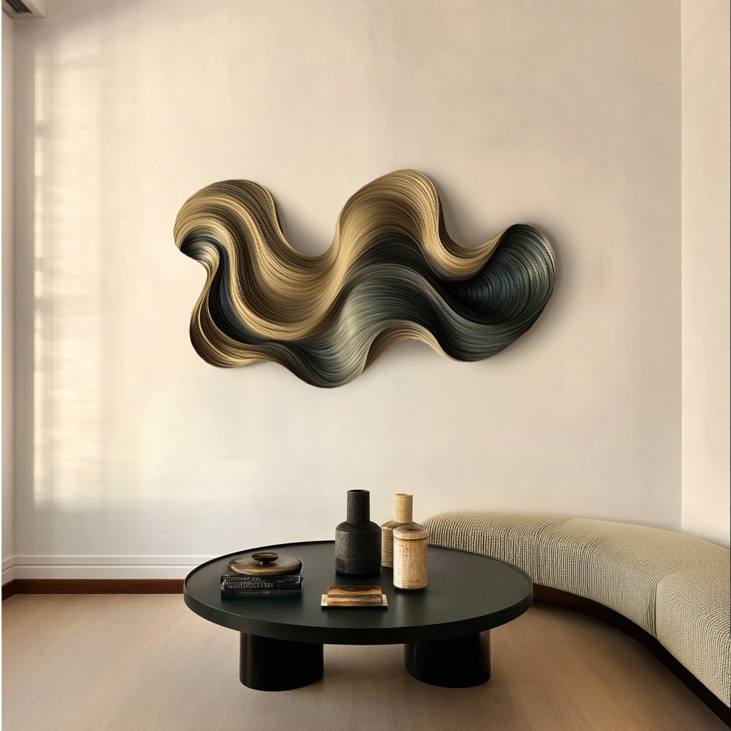 3D Wood Wave Wall Art: Modern Minimalist Sculpture