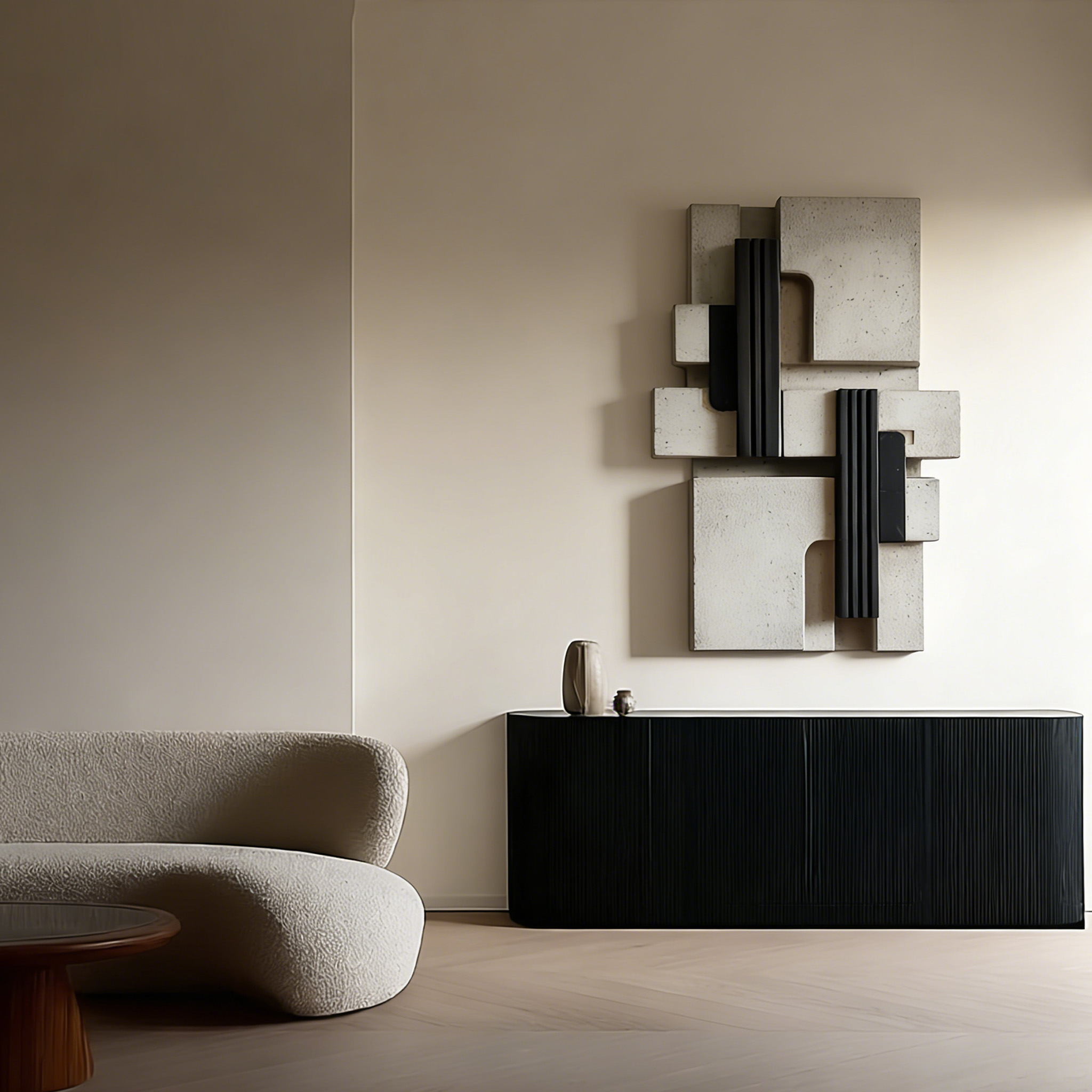Abstract Wood Wall Art, Modern Minimalist 3D Geometric Wall Sculpture, Neutral Home Decor, Large Wooden Wall Panel,Living Room Statement Art