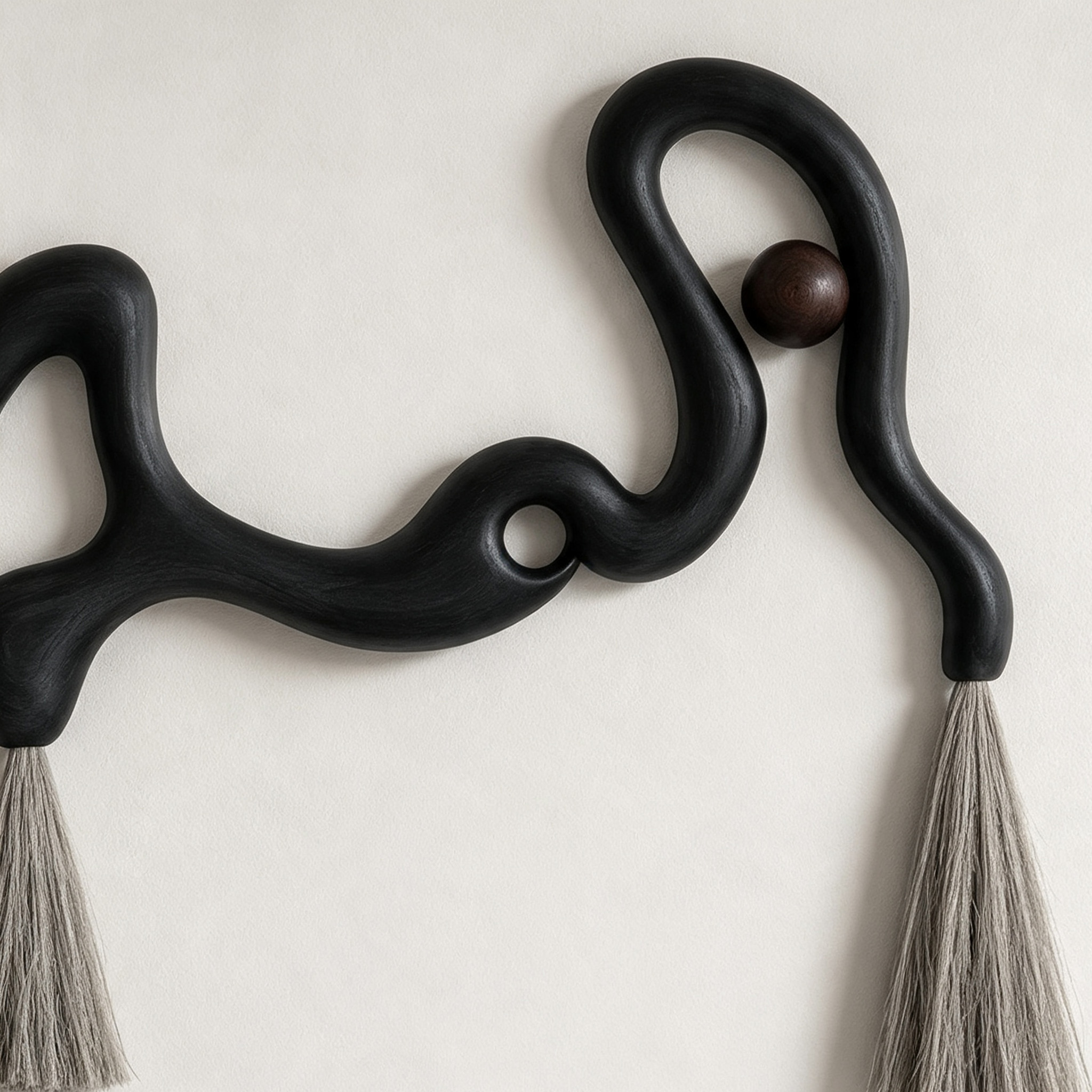 Sculptural Organic Wall Hanging | Dark Wood Wavy Art with Macrame Tassels & Beads | Abstract Boho Wall Decor | Modern Entryway Accent