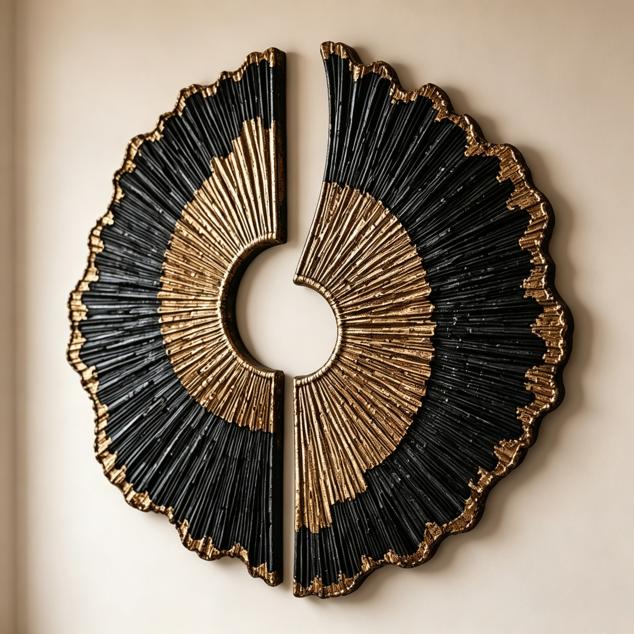Black Gold Wood Wall Art, 3D Sunburst Wall Sculpture, Abstract Organic Modern Wood Decor, Luxury Textured Statement Wall Art