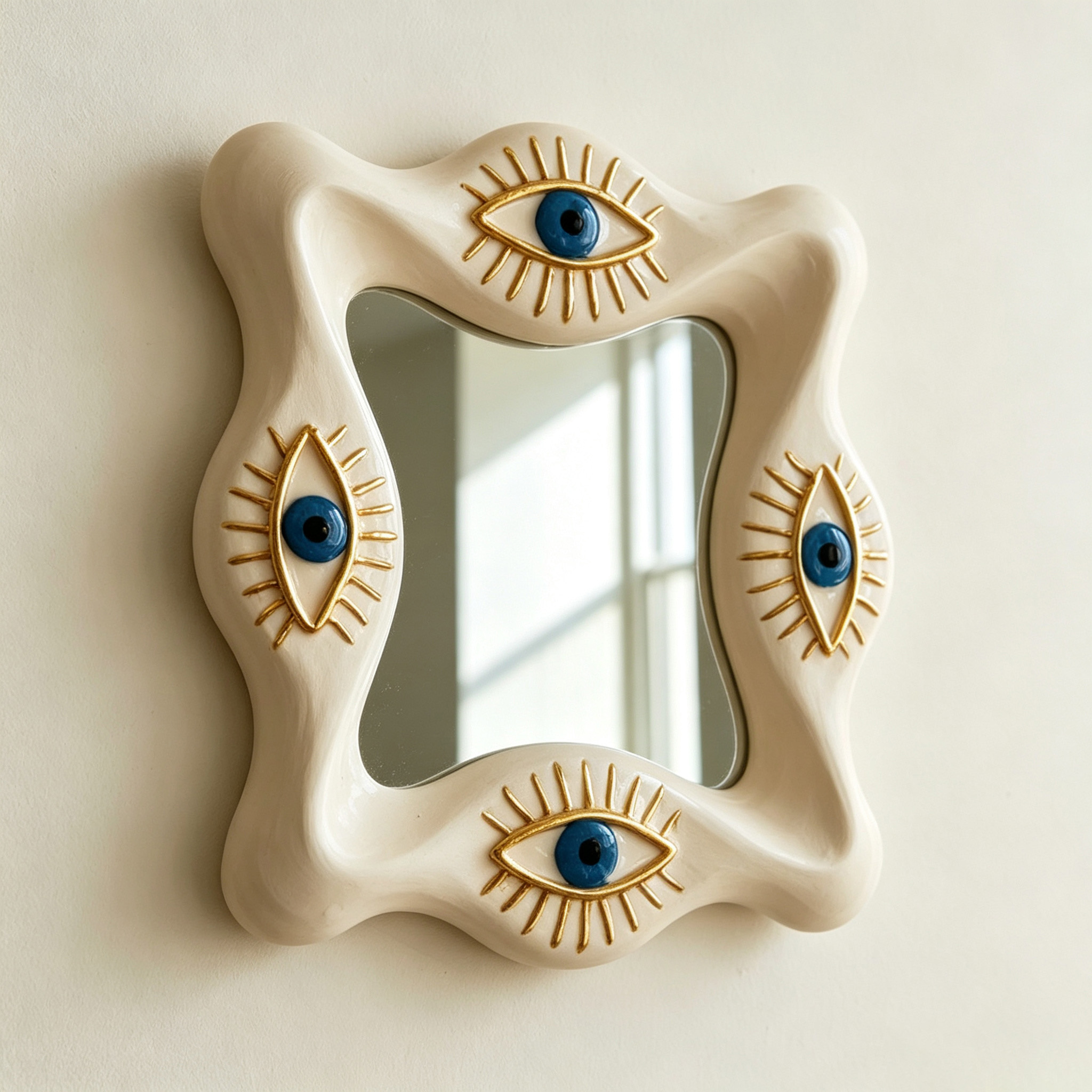 Evil Eye Wall Mirror, Wavy Wood Mirror, Sculptural Organic Mirror, All Seeing Eye Decor, Unique Statement Wall Art, Mystical Home Decor