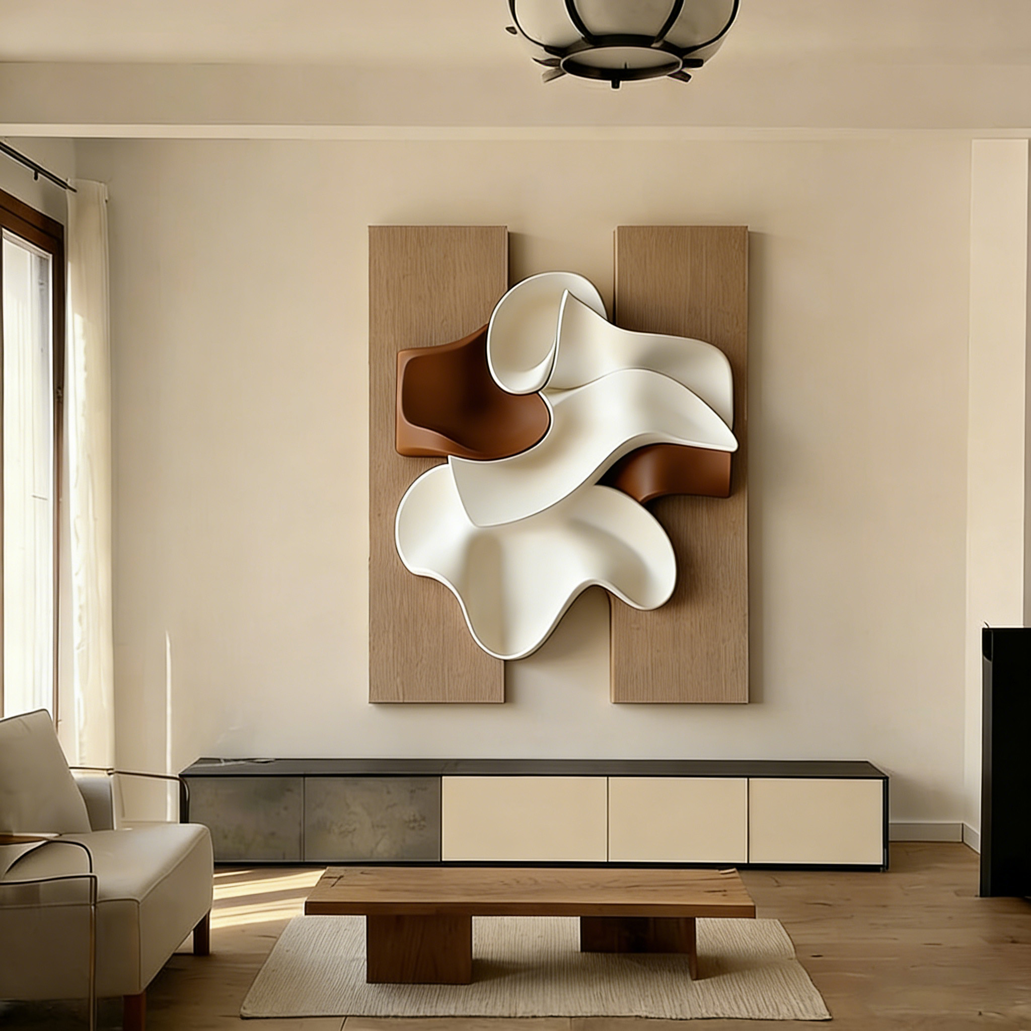 Large Abstract Wood Wall Art, 3D Wood Sculpture, Organic Wave Wall Decor, Modern Japandi Wooden Artwork