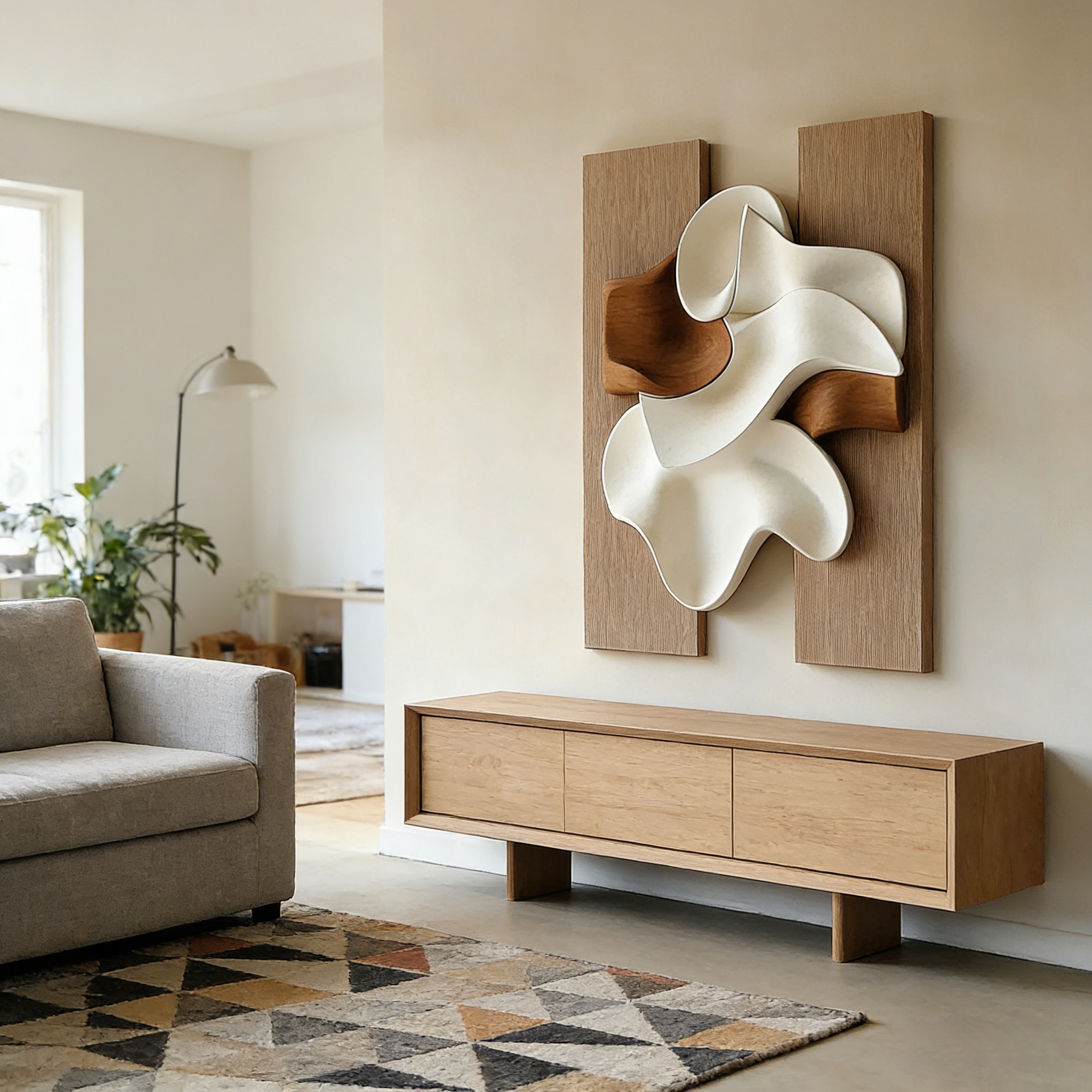 Large Abstract Wood Wall Art, 3D Wood Sculpture, Organic Wave Wall Decor, Modern Japandi Wooden Artwork