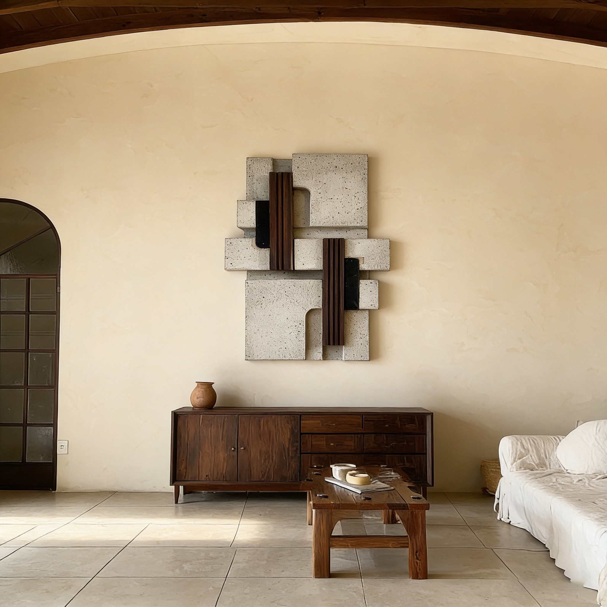 Abstract Wood Wall Art, Modern Minimalist 3D Geometric Wall Sculpture, Neutral Home Decor, Large Wooden Wall Panel,Living Room Statement Art
