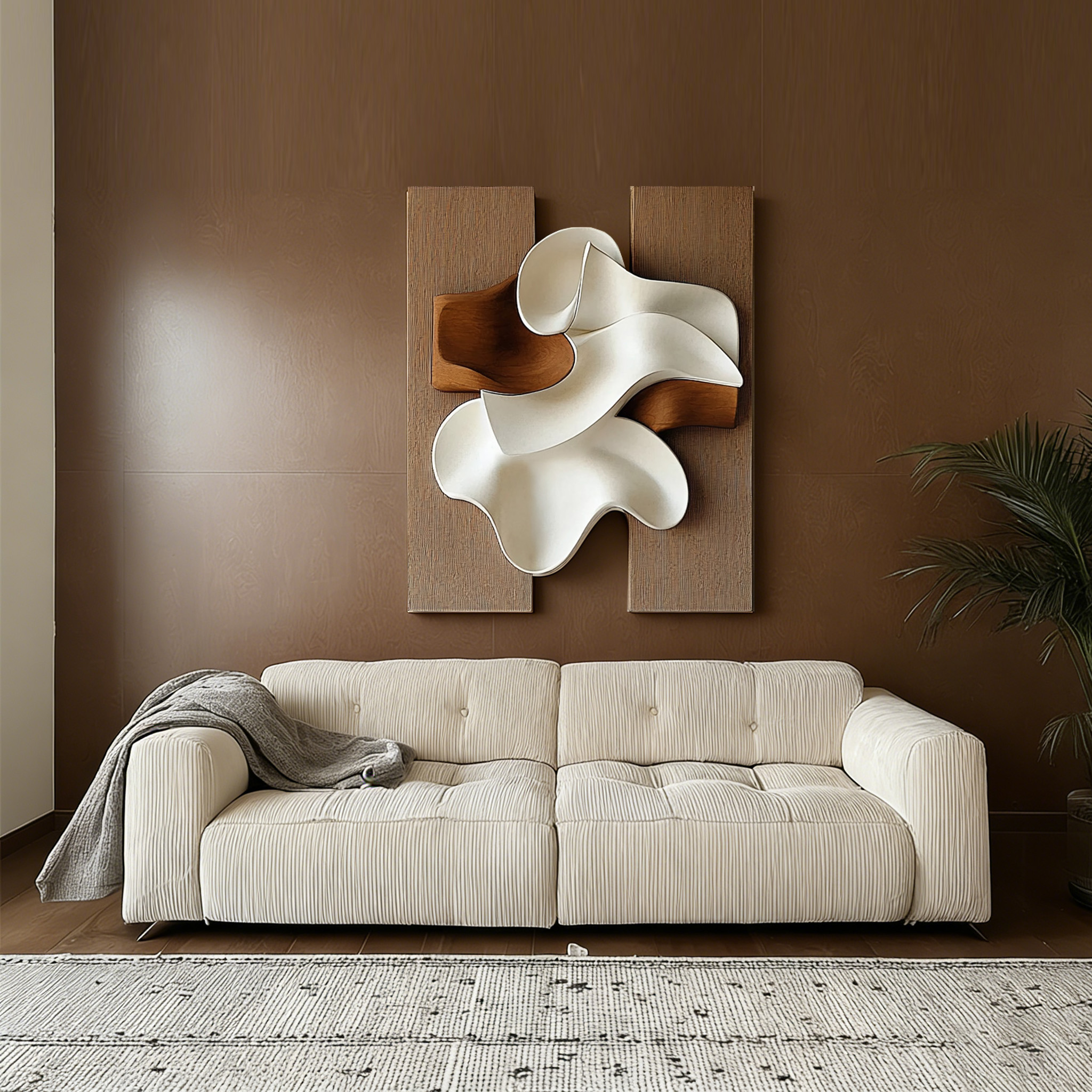 Large Abstract Wood Wall Art, 3D Wood Sculpture, Organic Wave Wall Decor, Modern Japandi Wooden Artwork