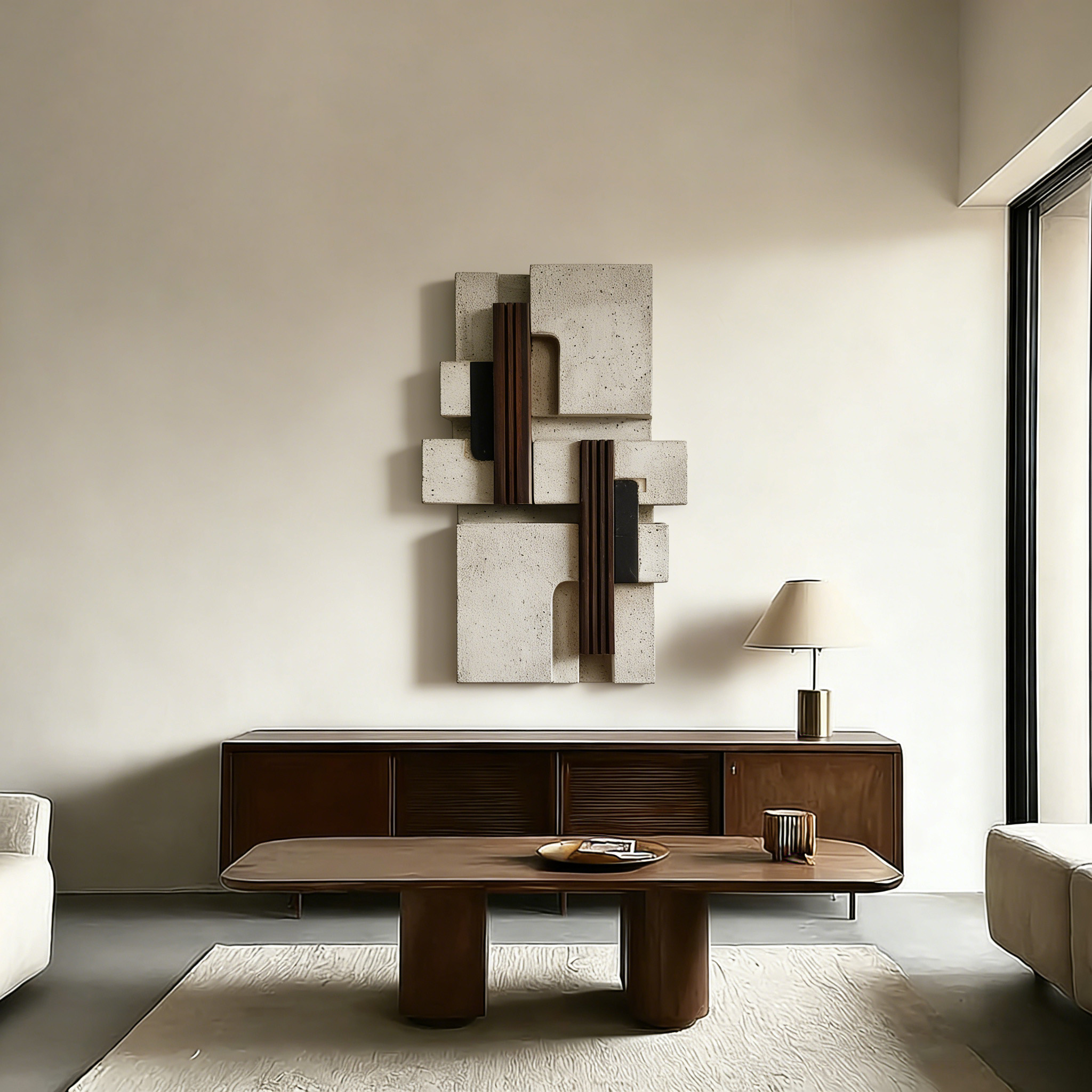 Abstract Wood Wall Art, Modern Minimalist 3D Geometric Wall Sculpture, Neutral Home Decor, Large Wooden Wall Panel,Living Room Statement Art