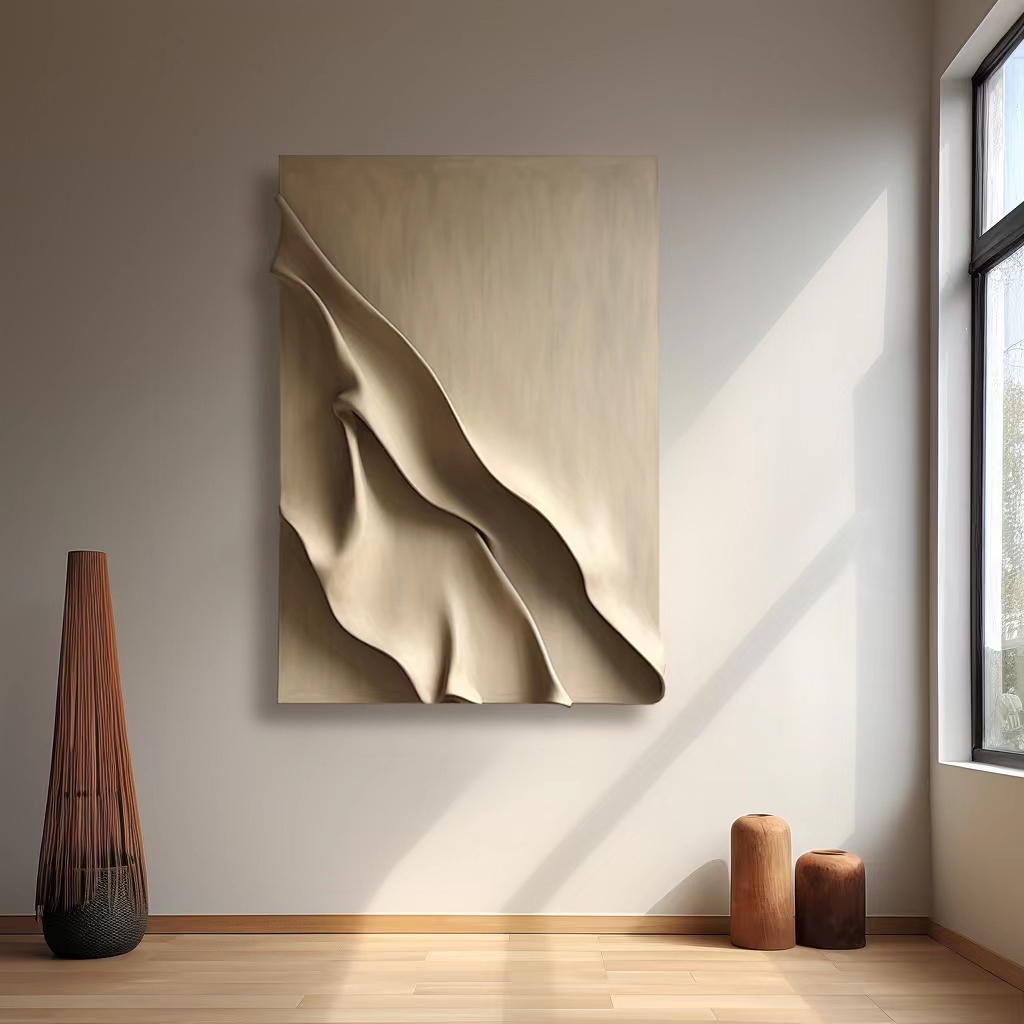 light yellow textured wall art- wood carving