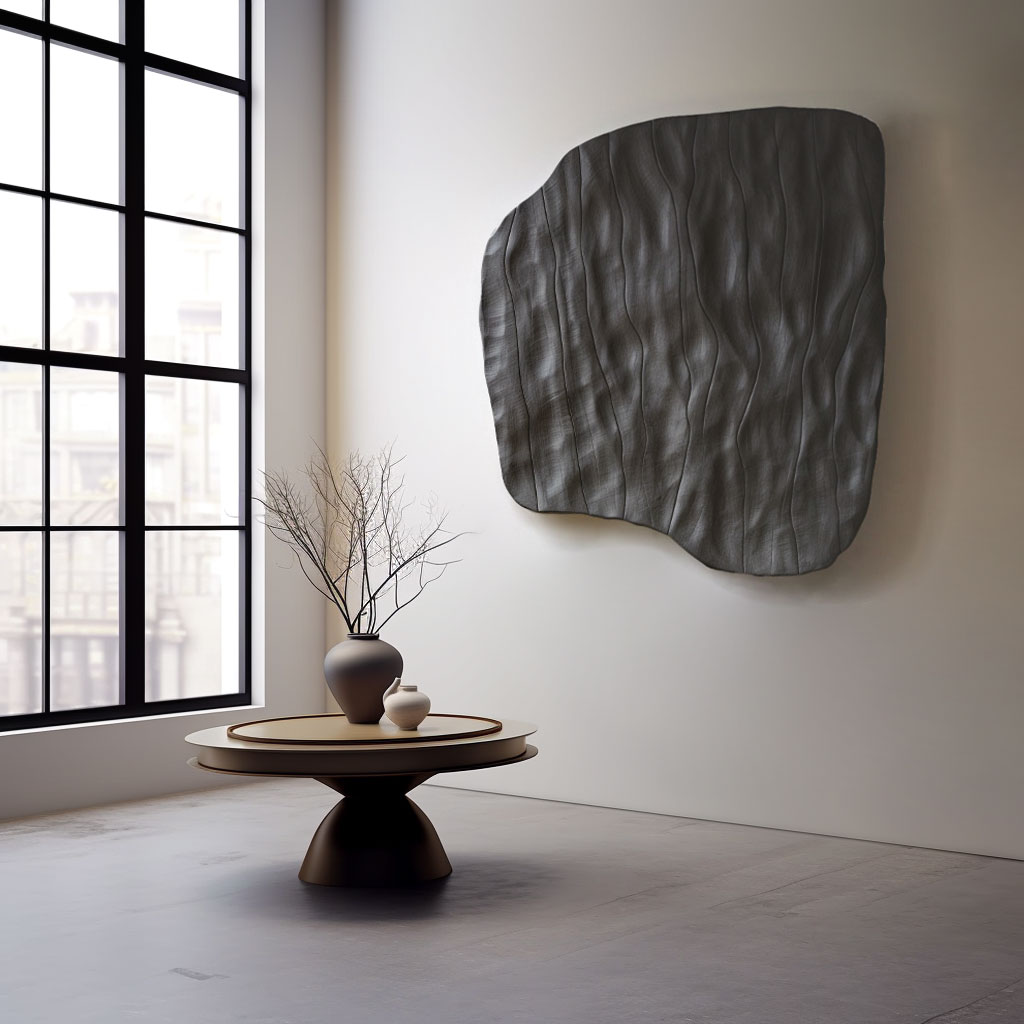 Hand Carved Wood Wall Art: Dark Textured Modern Sculpture