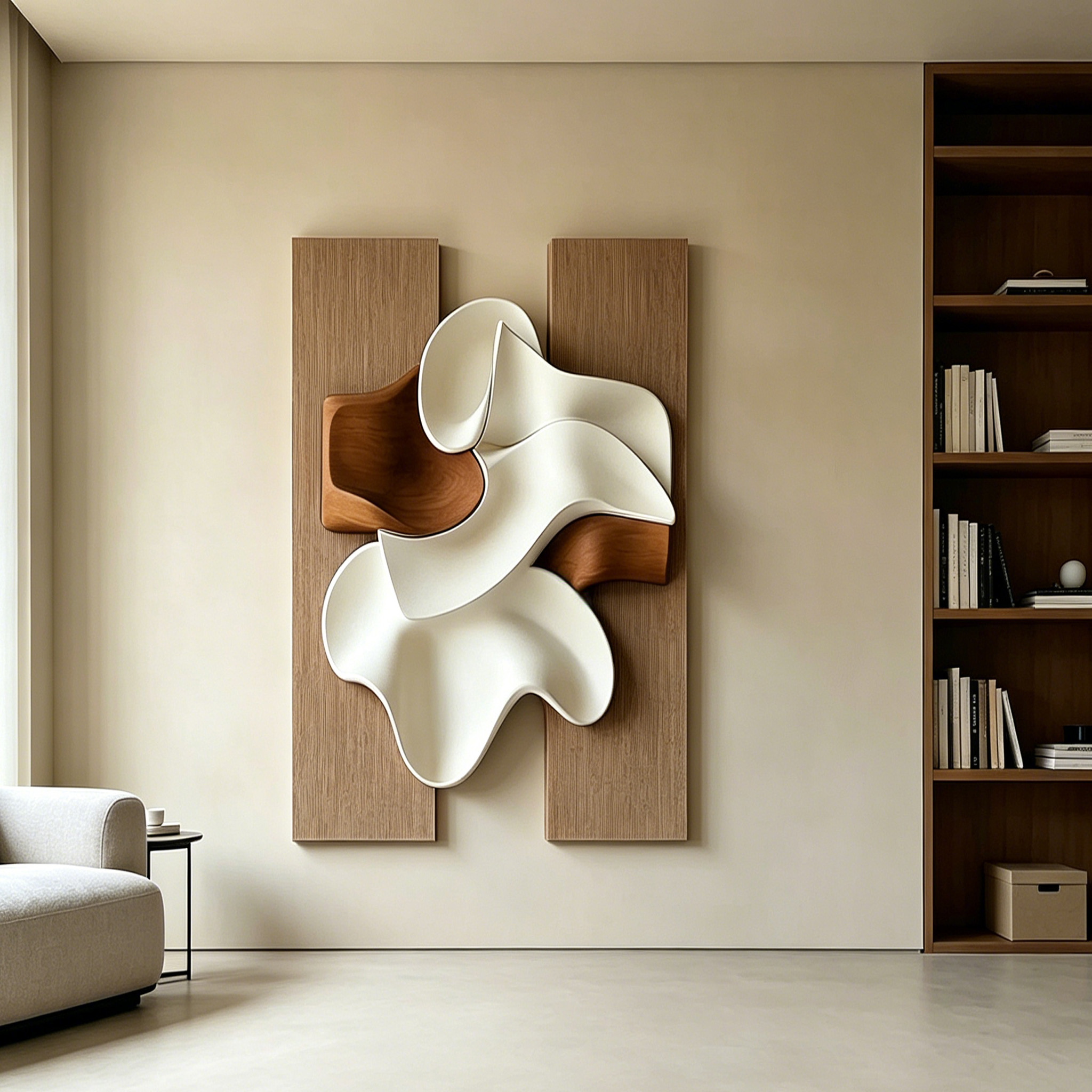 Large Abstract Wood Wall Art, 3D Wood Sculpture, Organic Wave Wall Decor, Modern Japandi Wooden Artwork
