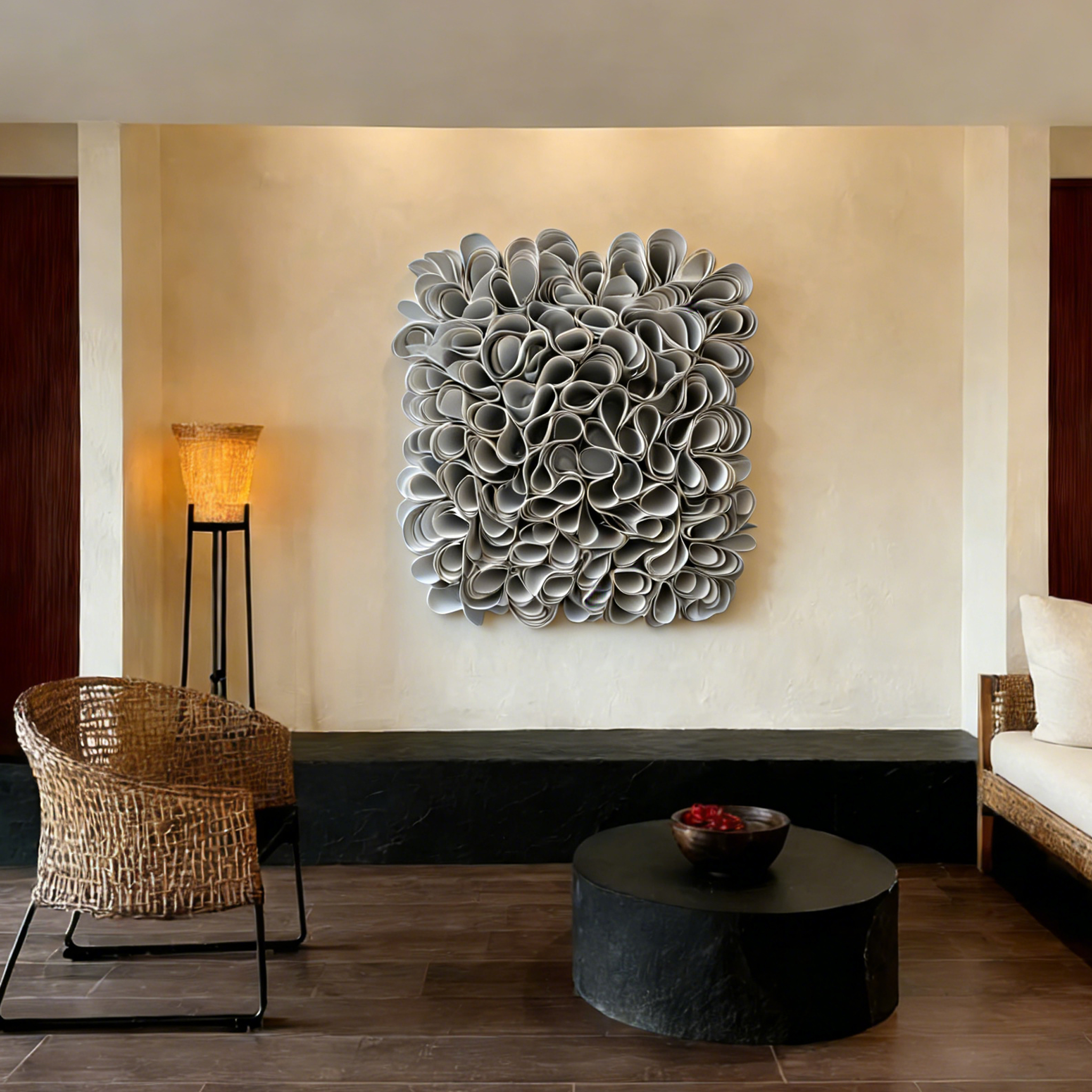 Handmade 3D Paper Sculpture Wall Art, Abstract Textured Paper Relief, Minimalist Modern Wall Decor, Scandinavian Home Decoration Gift