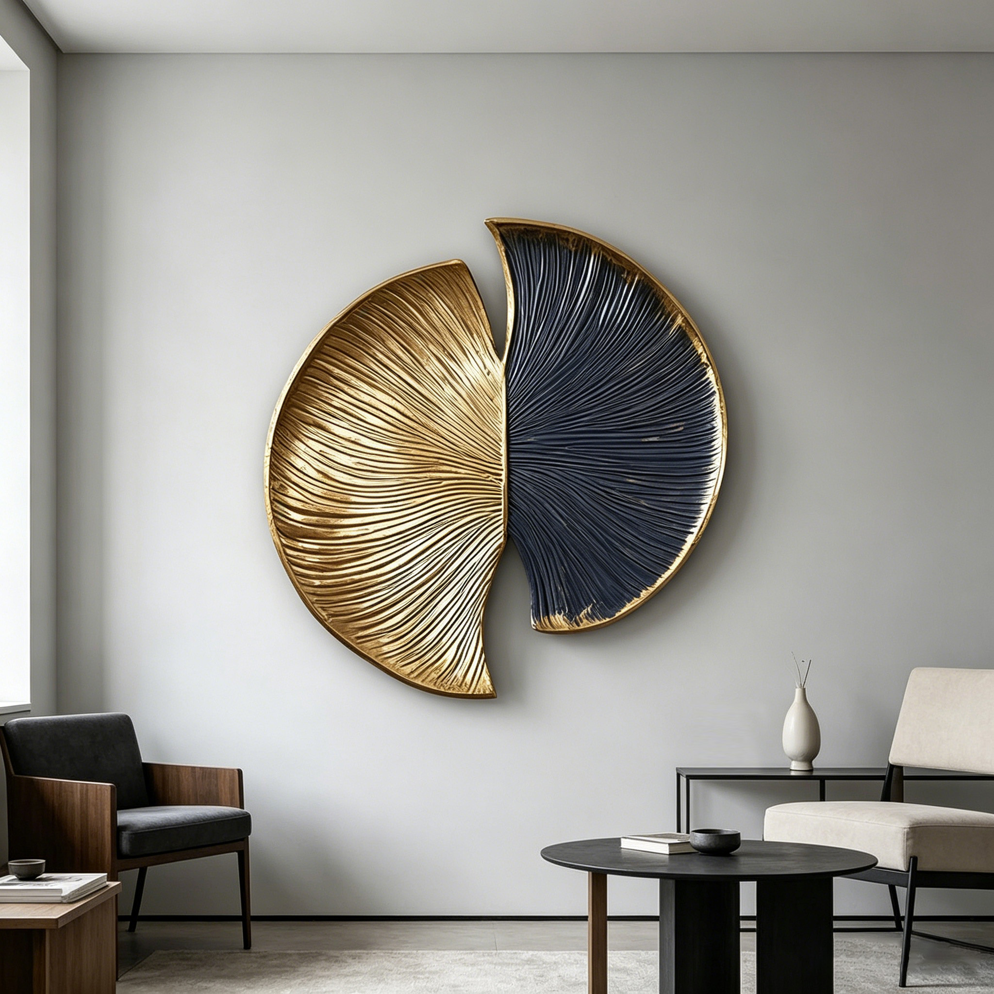 Large Wood Wall Sculpture, Abstract Carved Wood Art, Black Gold Wall Decor, Organic Modern Wall Hanging, Luxury Statement Piece