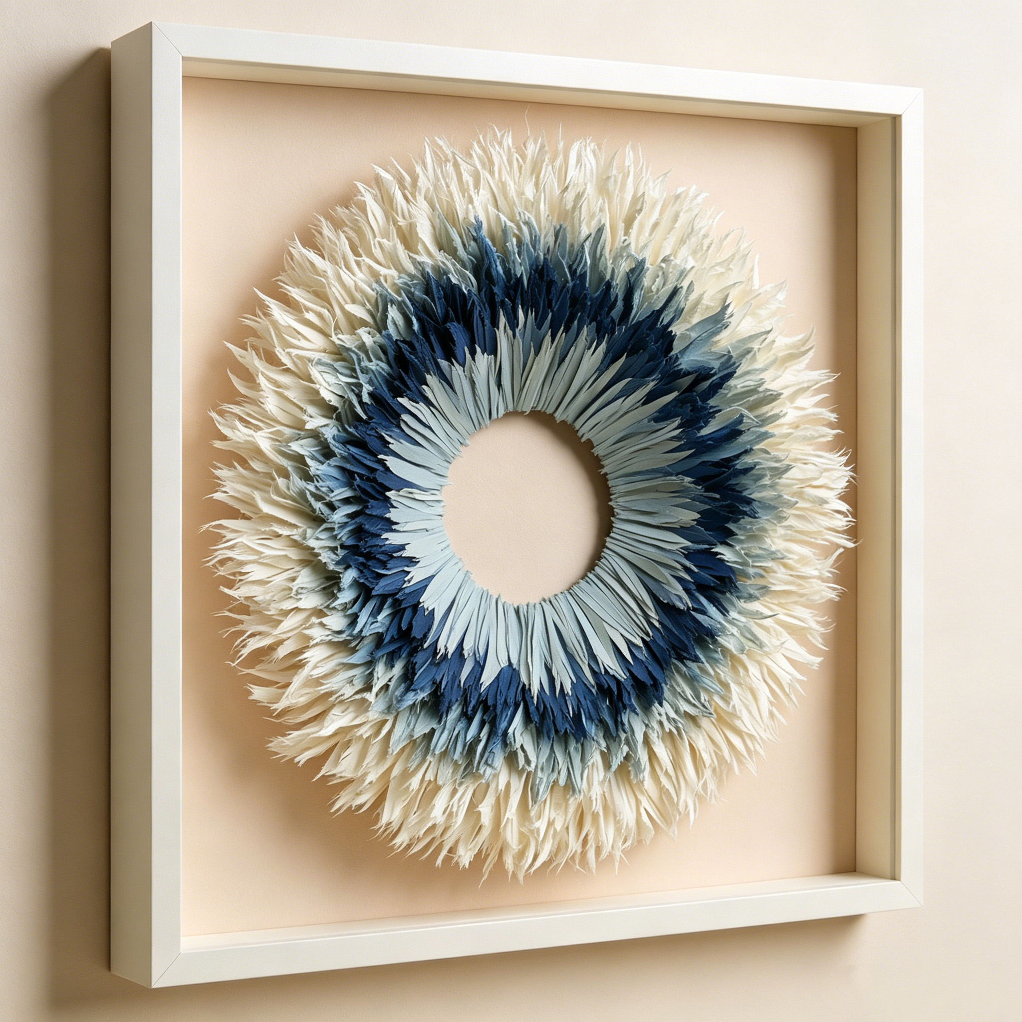 Coastal Paper Wall Art, Blue Ombre Paper Sculpture, Modern Sunburst Wall Decor, Handmade Circular Artwork, Organic Modern Home Decor
