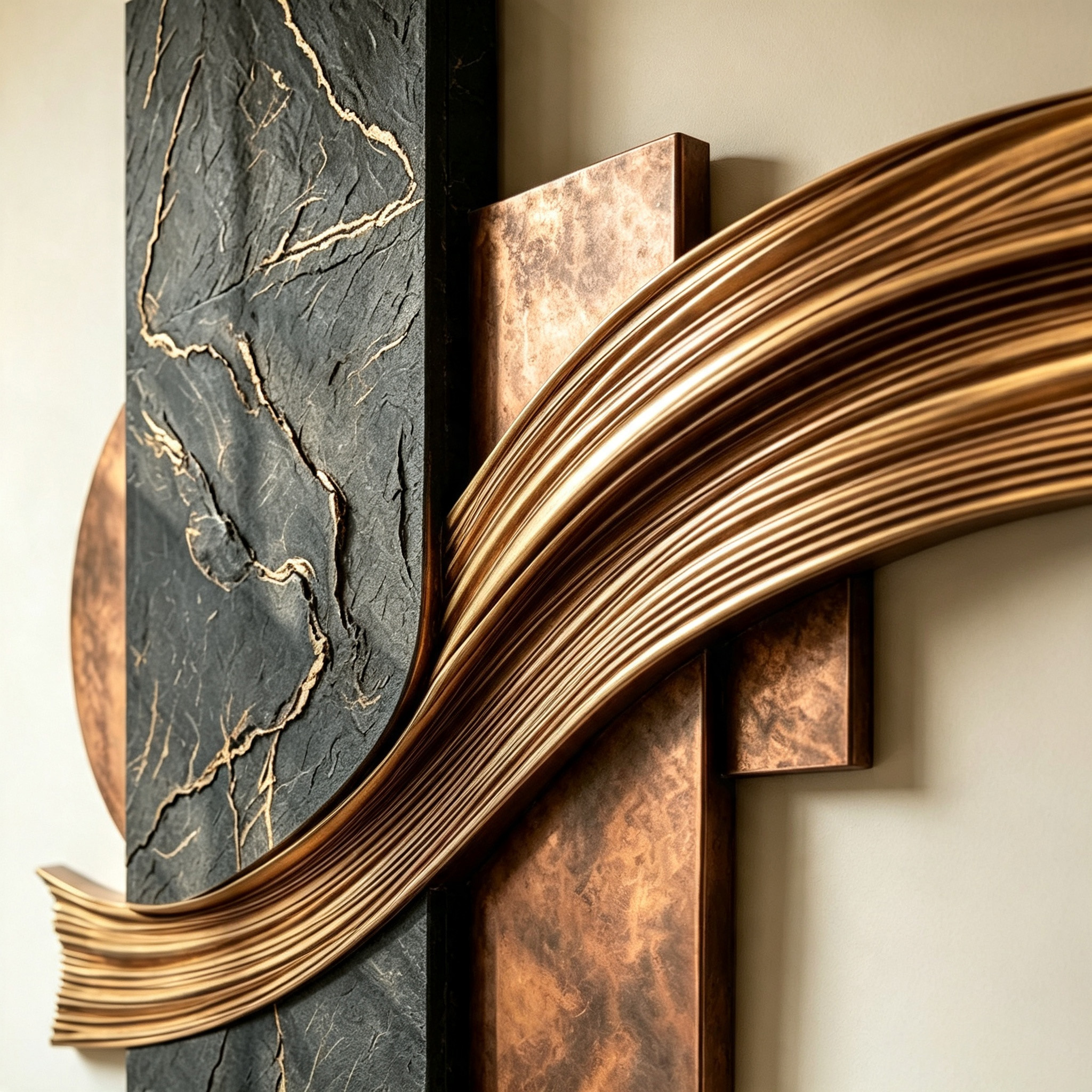 3D Wood Wall Art, Abstract Geometric Wall Sculpture, Gold Wave Wood Decor, Organic Modern Luxury Statement Wall Art
