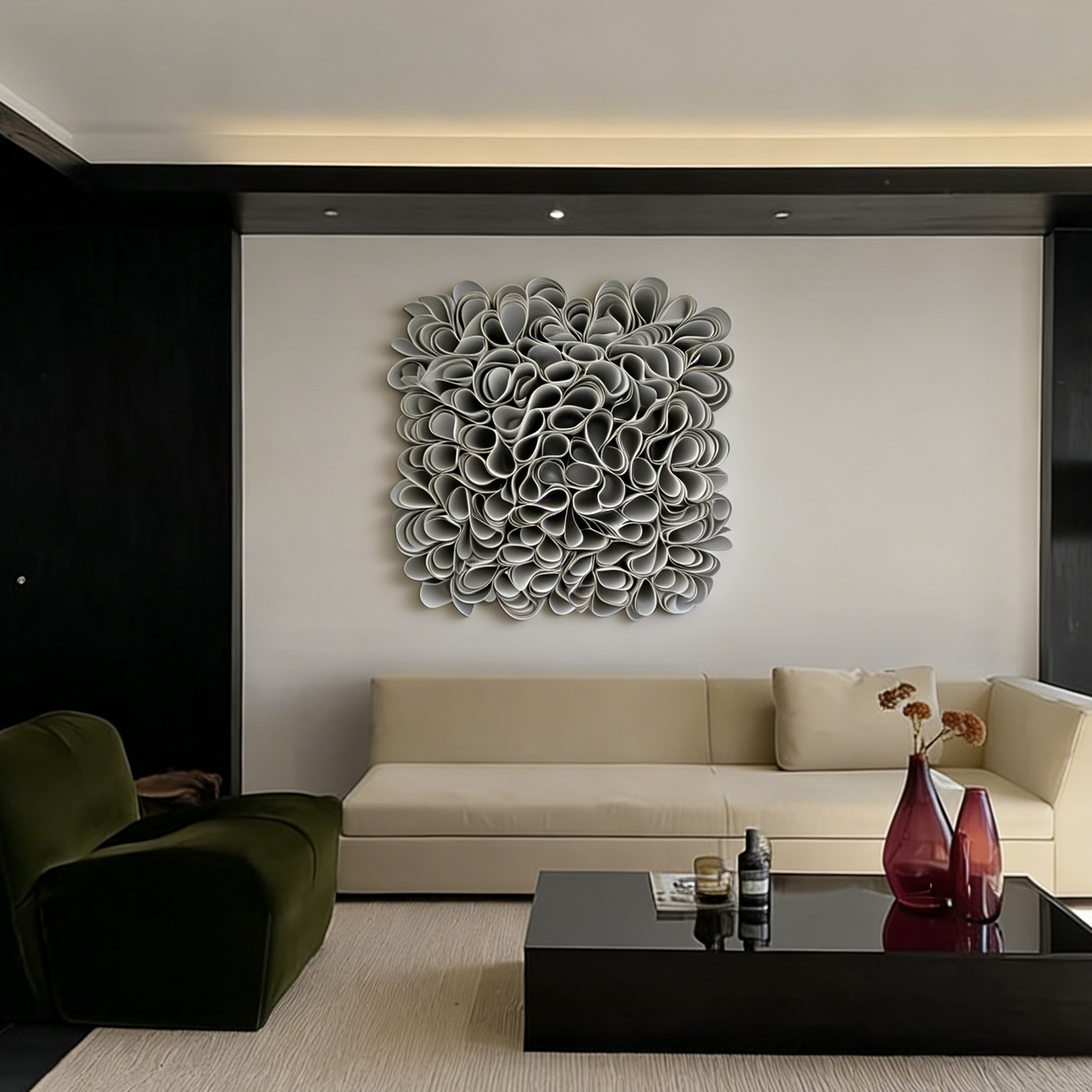 Handmade 3D Paper Sculpture Wall Art, Abstract Textured Paper Relief, Minimalist Modern Wall Decor, Scandinavian Home Decoration Gift