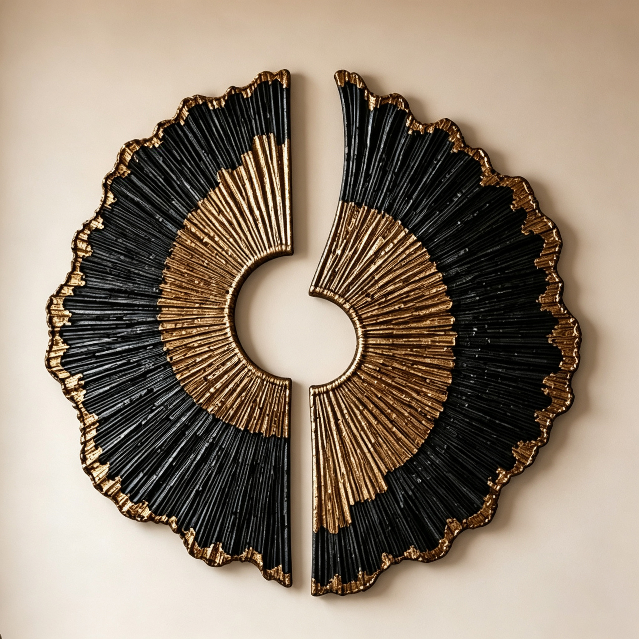 Black Gold Wood Wall Art, 3D Sunburst Wall Sculpture, Abstract Organic Modern Wood Decor, Luxury Textured Statement Wall Art