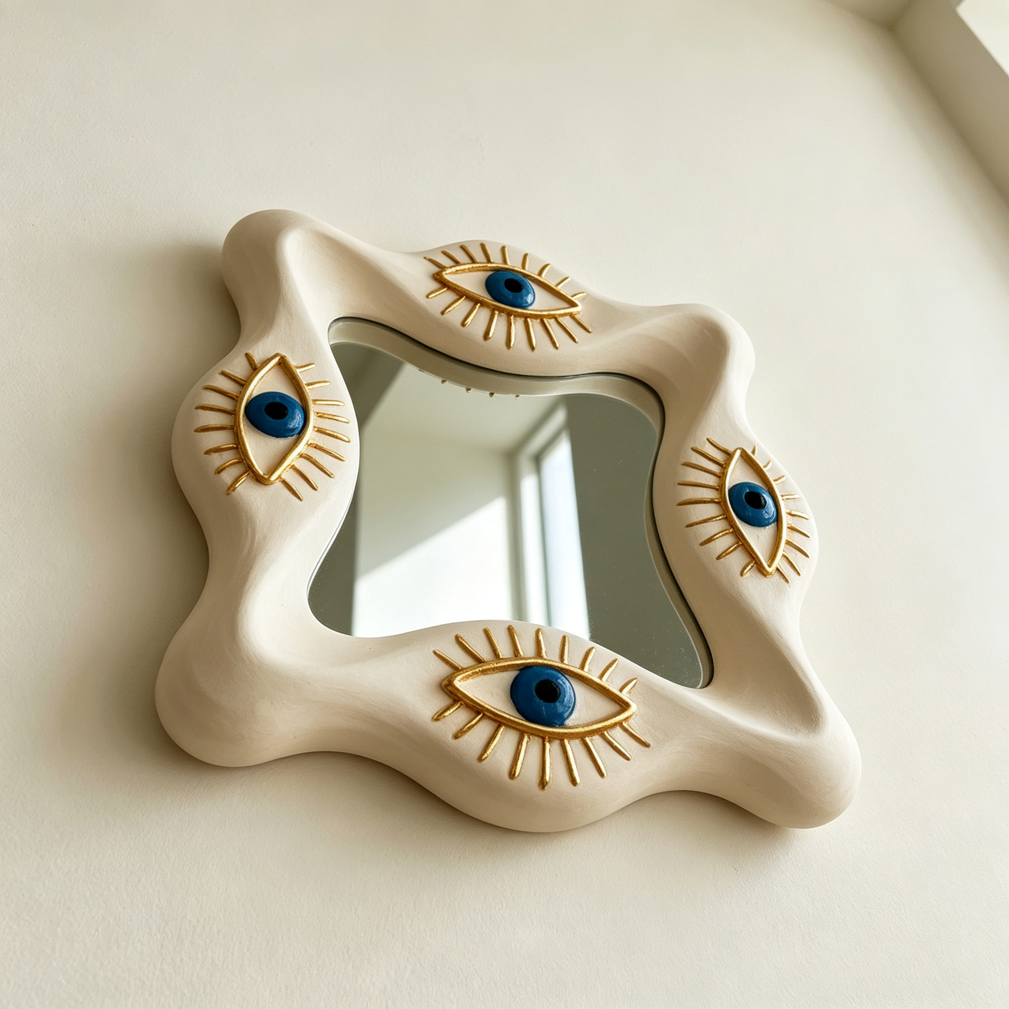 Evil Eye Wall Mirror, Wavy Wood Mirror, Sculptural Organic Mirror, All Seeing Eye Decor, Unique Statement Wall Art, Mystical Home Decor
