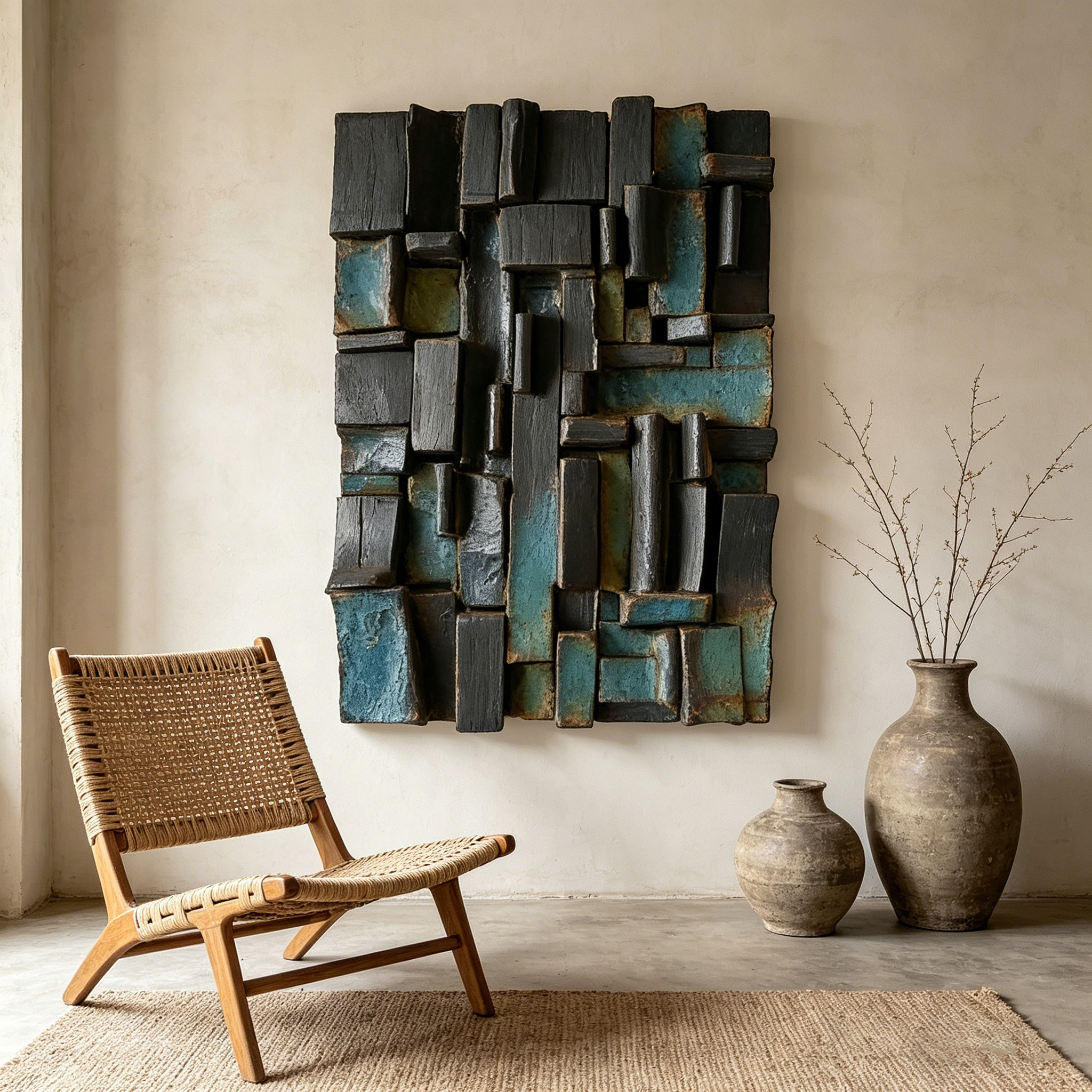 Abstract Ceramic Wall Sculpture, Geometric Wall Art, Brutalist Textured Wall Decor, Modern Handmade Ceramic Art