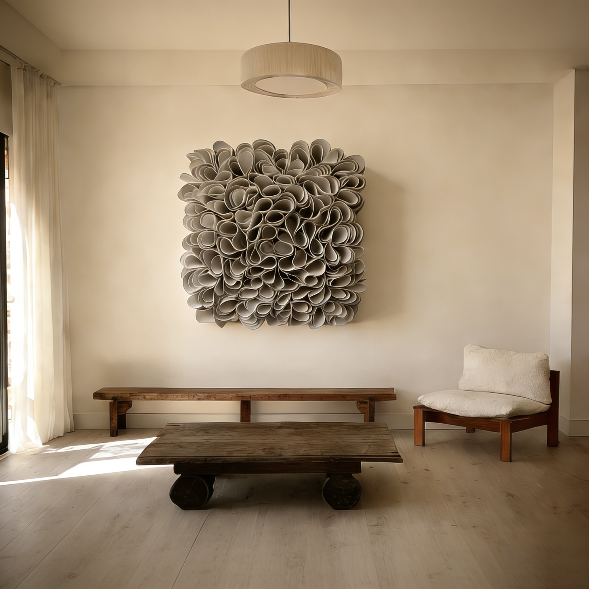 Handmade 3D Paper Sculpture Wall Art, Abstract Textured Paper Relief, Minimalist Modern Wall Decor, Scandinavian Home Decoration Gift