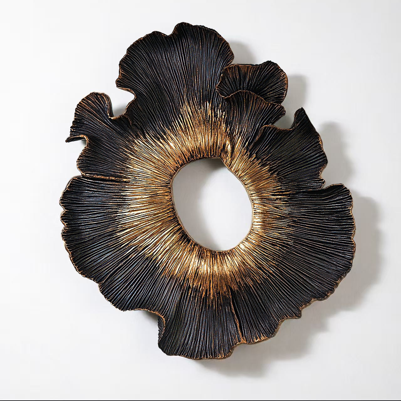 Black Gold Wood Wall Art, 3D Organic Wall Sculpture, Abstract Floral Wood Decor, Textured Sunburst Art, Luxury Statement Wall Decor