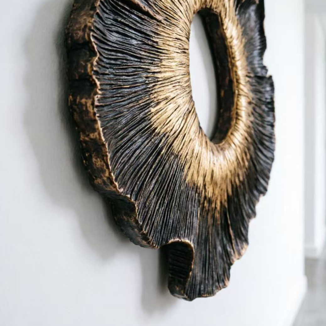 Black Gold Wood Wall Art, 3D Organic Wall Sculpture, Abstract Floral Wood Decor, Textured Sunburst Art, Luxury Statement Wall Decor