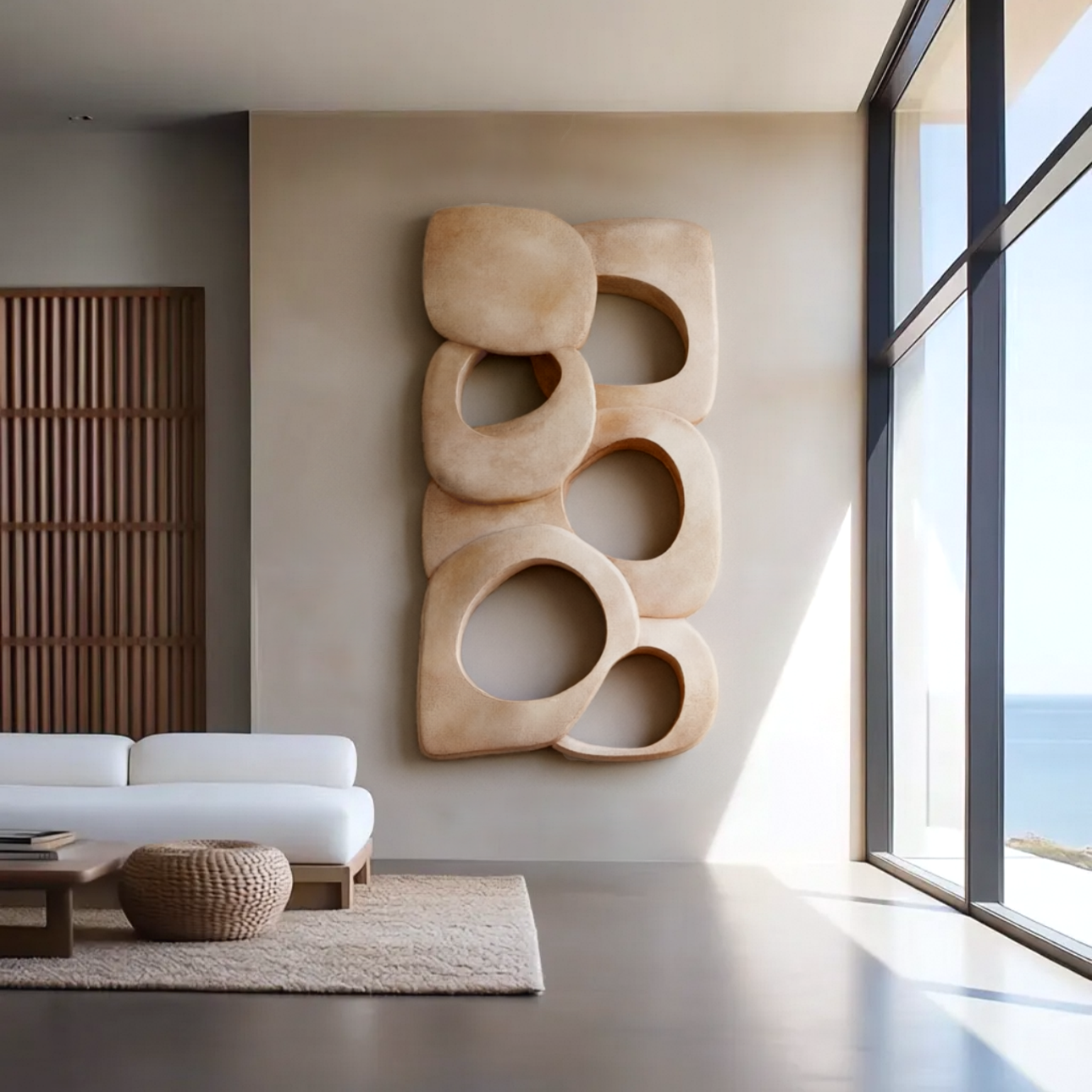 Large Organic Modern Wall Art, 3D Sculptural Wood Wall Decor, Textured Abstract Relief Panel, Neutral Minimalist Wall Hanging