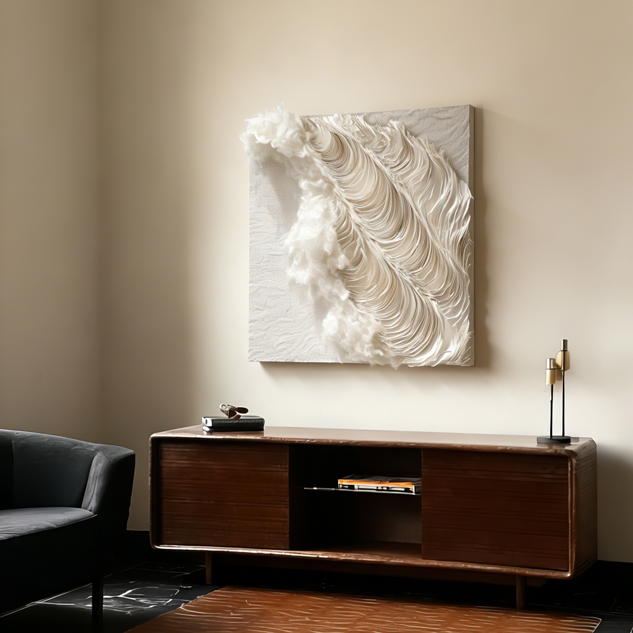 3D Paper Wall Art, Textured Abstract Wall Decor, Minimalist Wall Sculpture, Handmade Modern Canvas Art, Cream Black White Wall Hanging