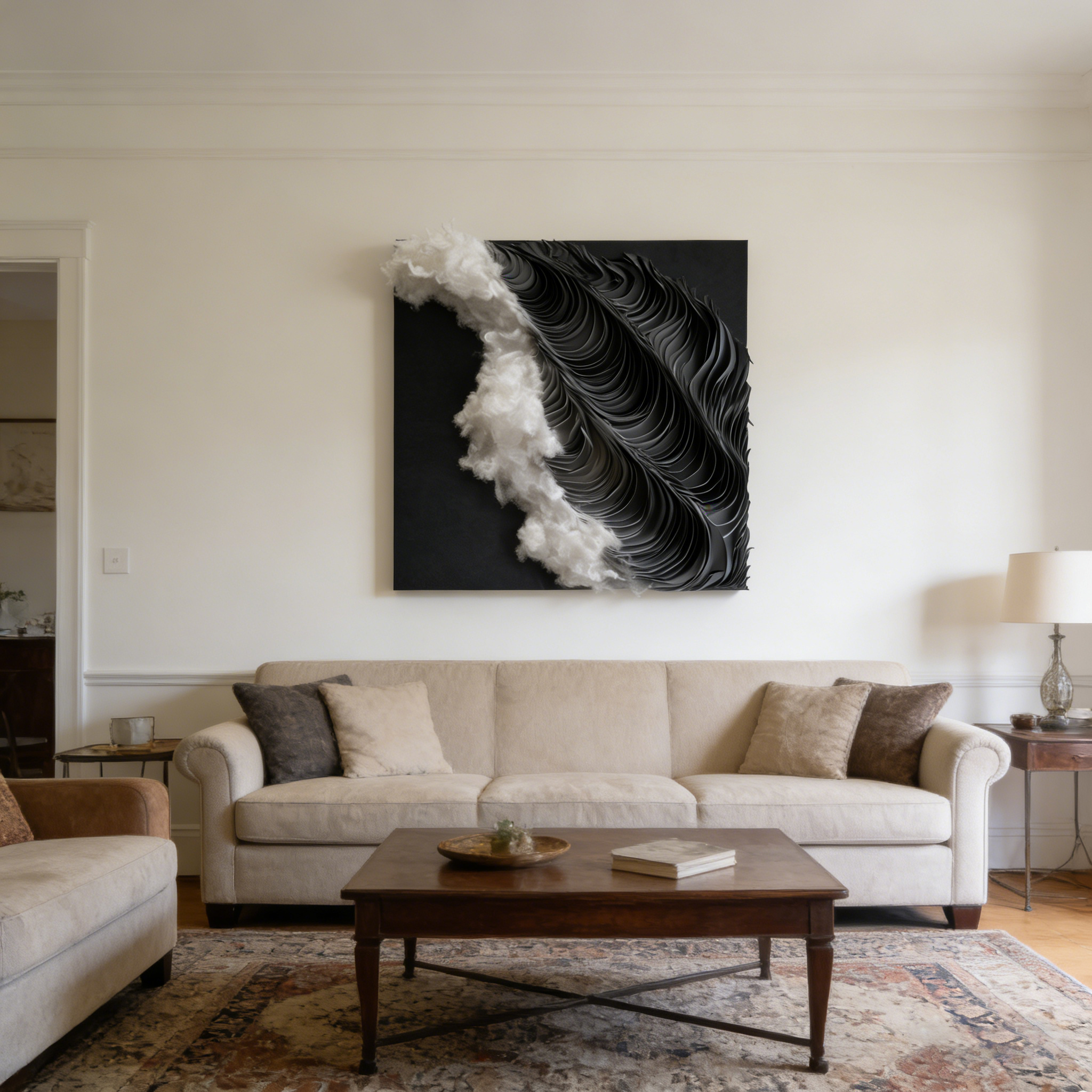 3D Paper Wall Art, Textured Abstract Wall Decor, Minimalist Wall Sculpture, Handmade Modern Canvas Art, Cream Black White Wall Hanging