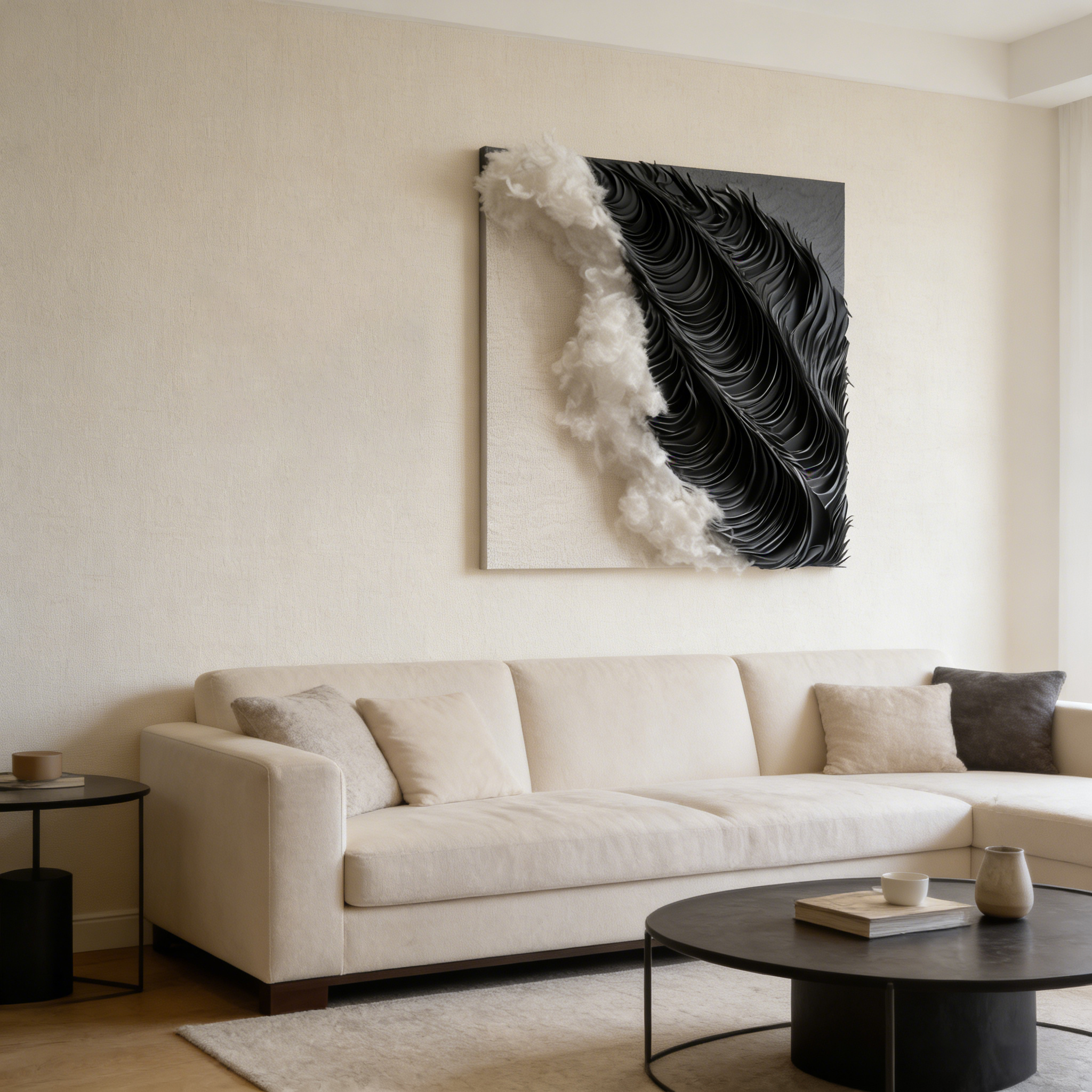 3D Paper Wall Art, Textured Abstract Wall Decor, Minimalist Wall Sculpture, Handmade Modern Canvas Art, Cream Black White Wall Hanging