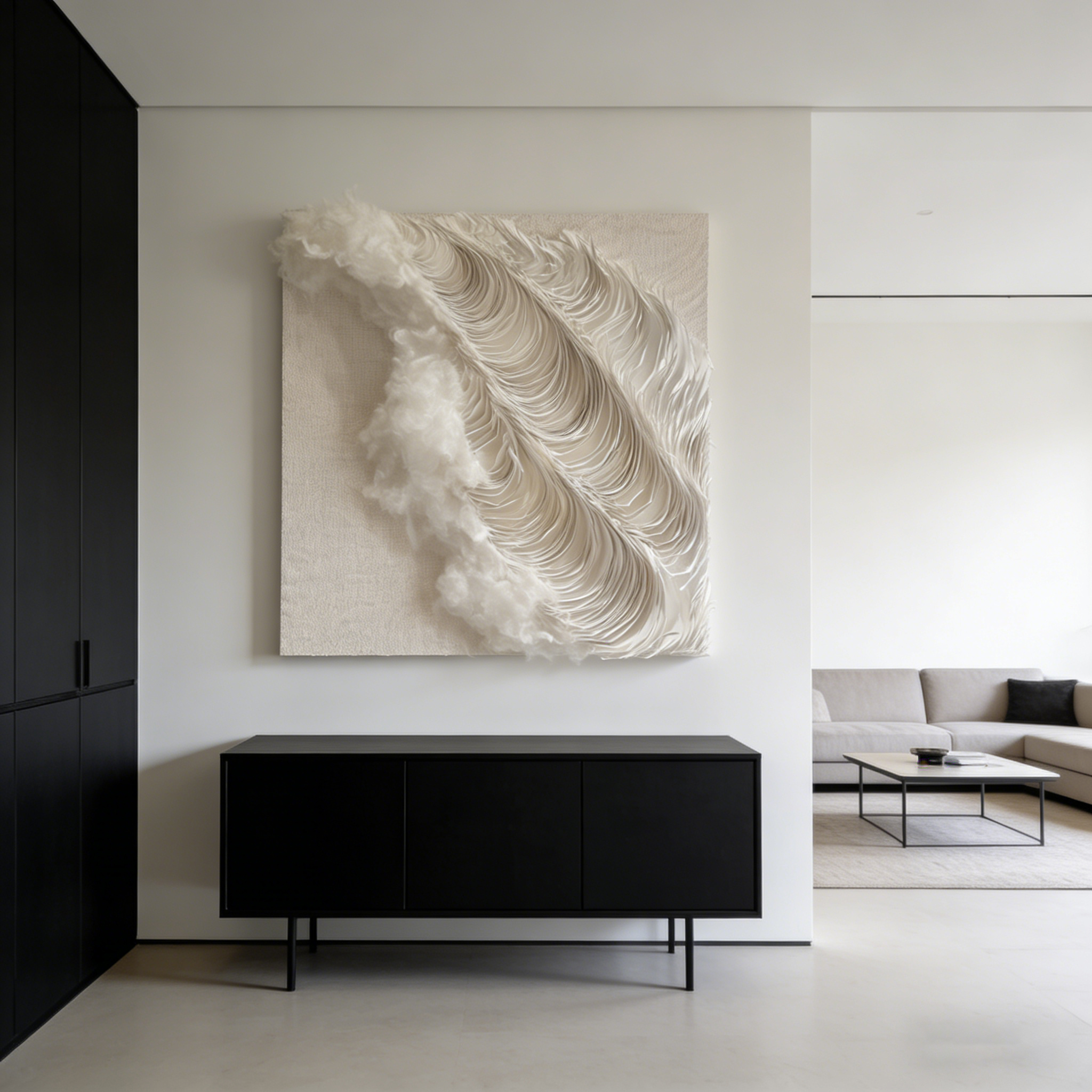 3D Paper Wall Art, Textured Abstract Wall Decor, Minimalist Wall Sculpture, Handmade Modern Canvas Art, Cream Black White Wall Hanging