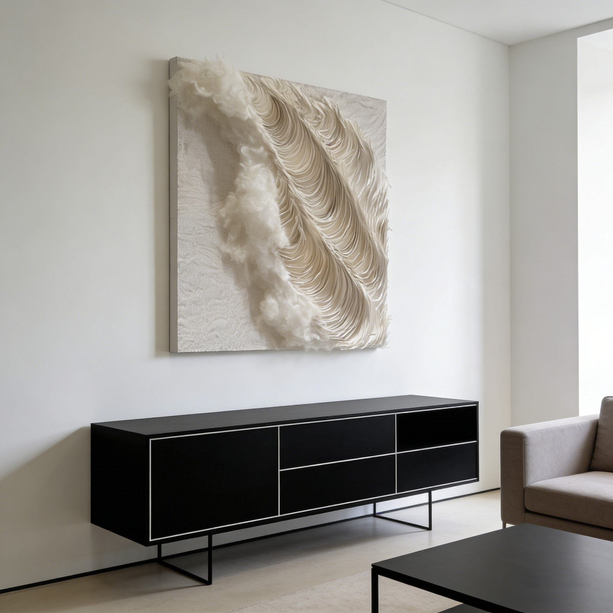 3D Paper Wall Art, Textured Abstract Wall Decor, Minimalist Wall Sculpture, Handmade Modern Canvas Art, Cream Black White Wall Hanging