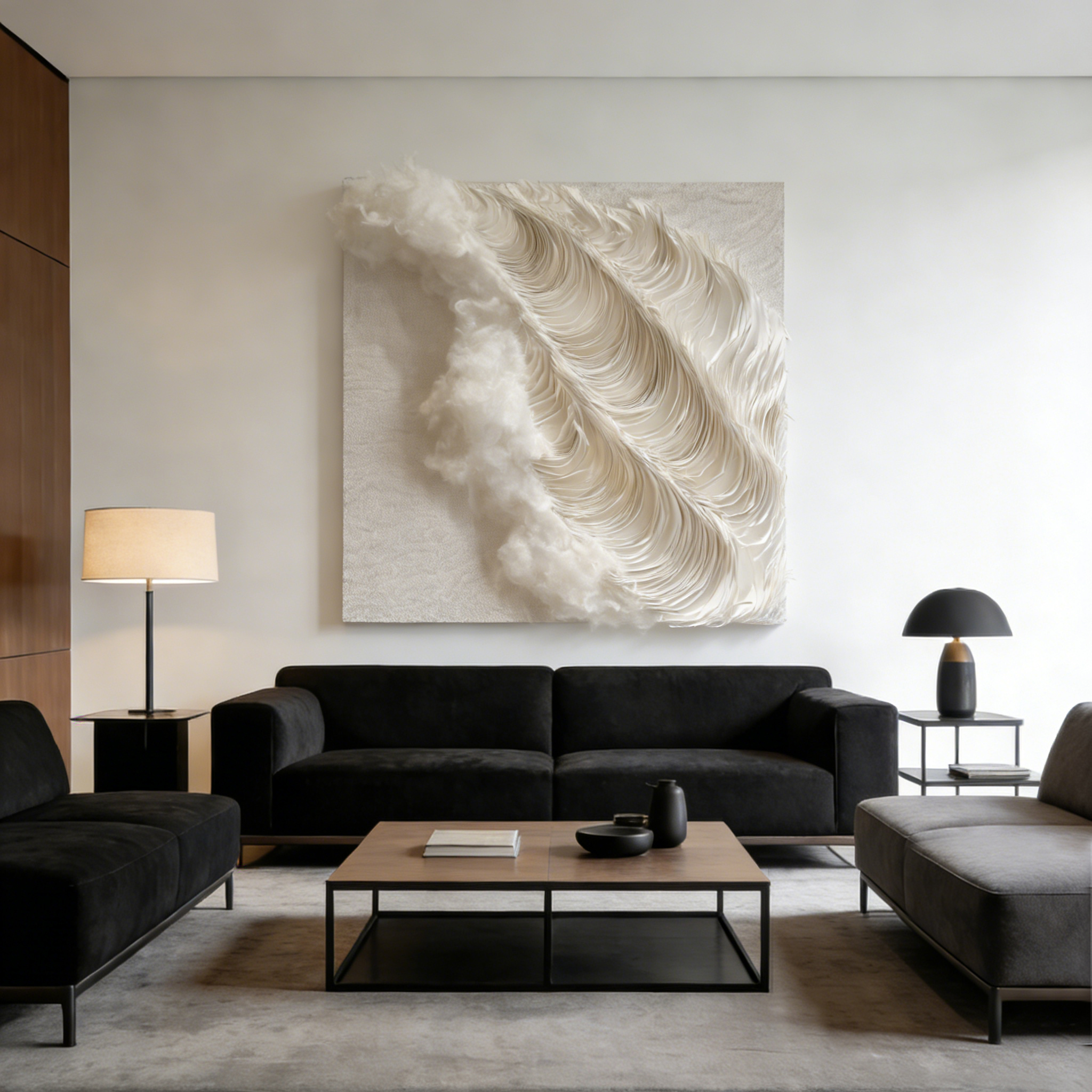 3D Paper Wall Art, Textured Abstract Wall Decor, Minimalist Wall Sculpture, Handmade Modern Canvas Art, Cream Black White Wall Hanging