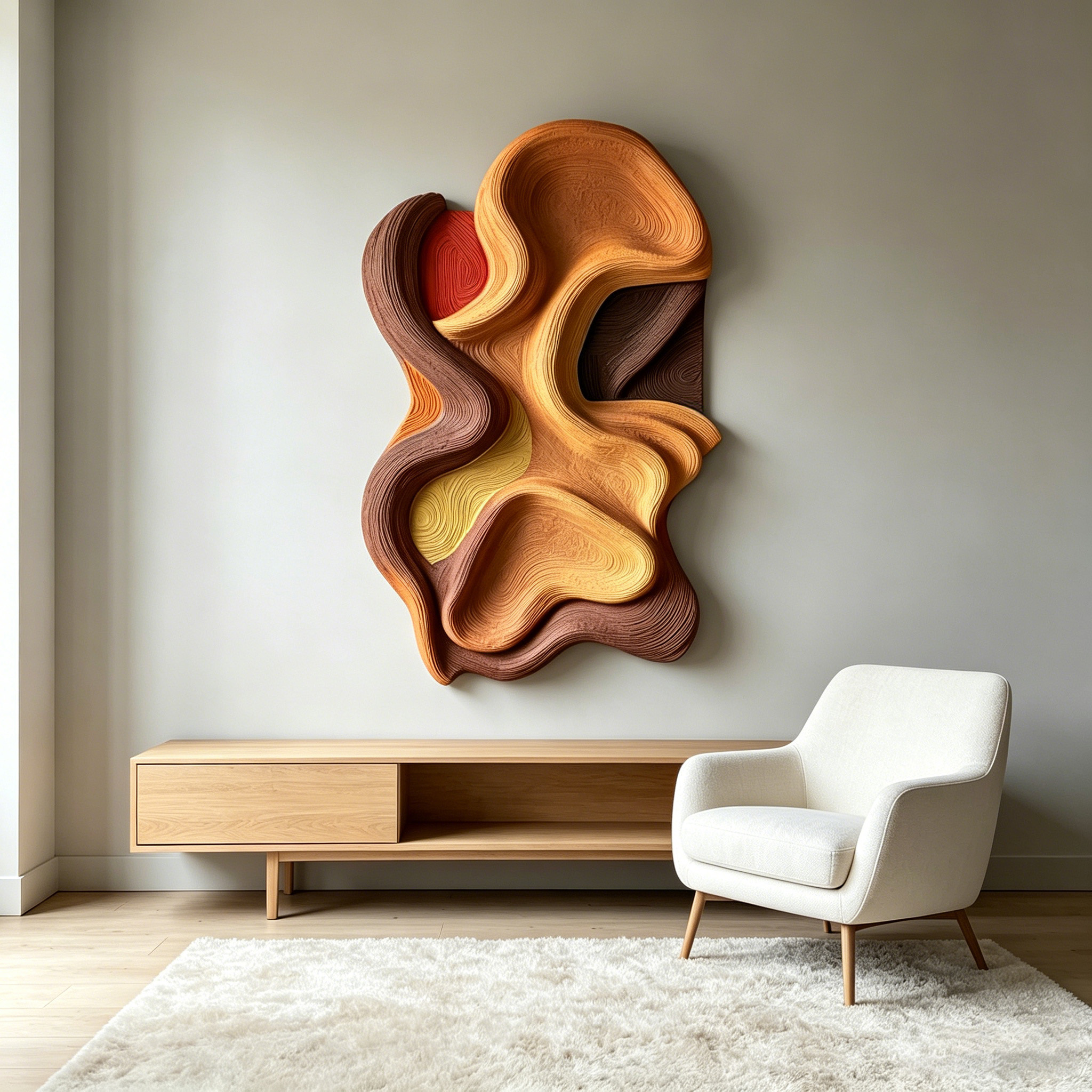 Large Abstract Wood Wall Art, Organic Modern Wall Sculpture, 3D Carved Wood Panel, Japandi Decor, Statement Wall Hanging