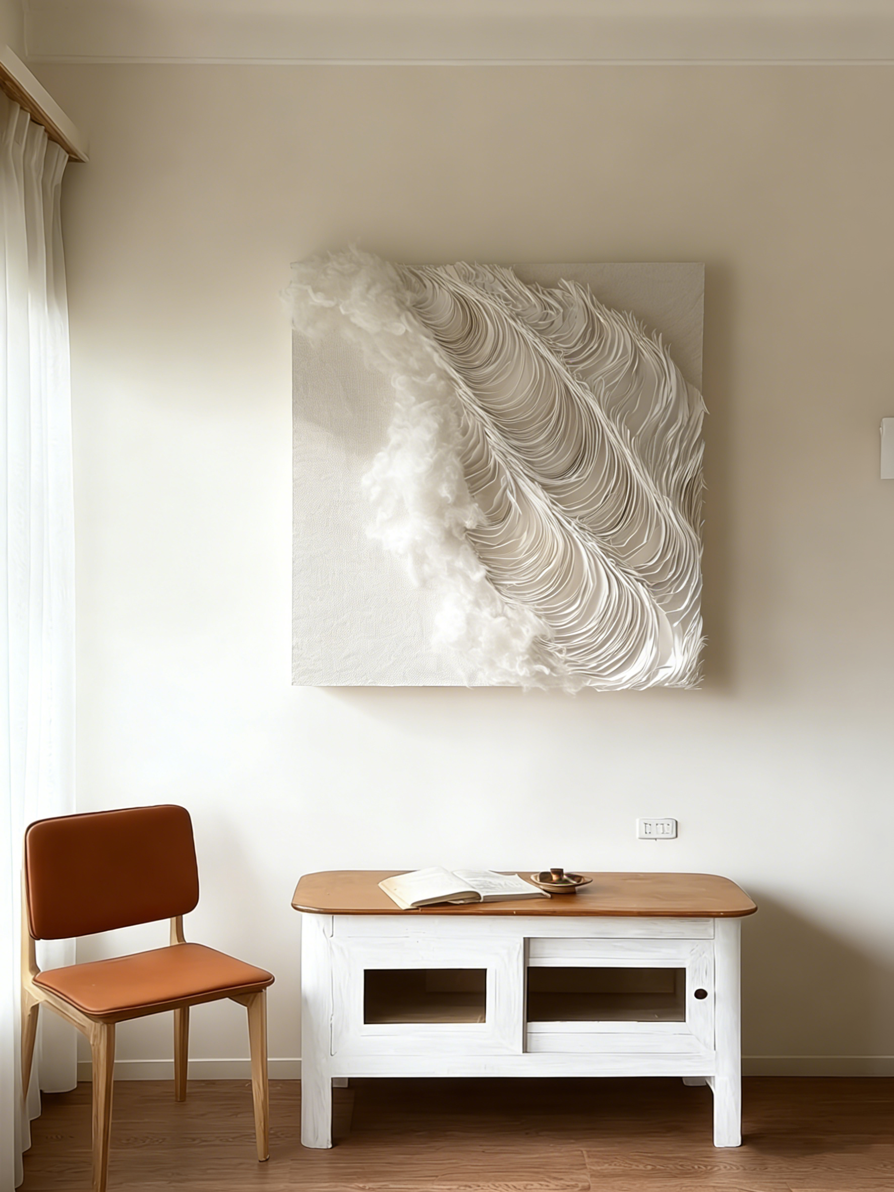 3D Paper Wall Art, Textured Abstract Wall Decor, Minimalist Wall Sculpture, Handmade Modern Canvas Art, Cream Black White Wall Hanging