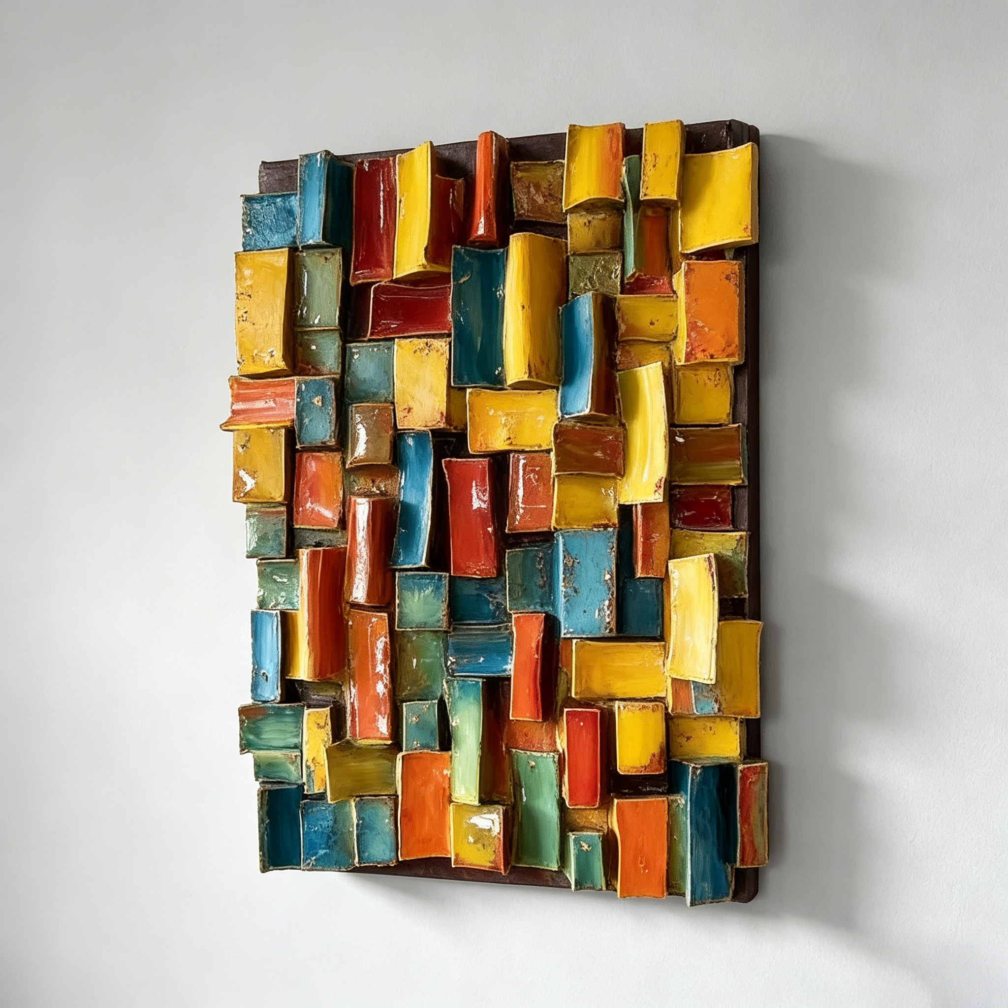 Modern Ceramic Wall Art, Textured Abstract Wall Sculpture, Handmade Colorful Tile Wall Decor, 3D Geometric Wall Hanging, Unique Home Accent