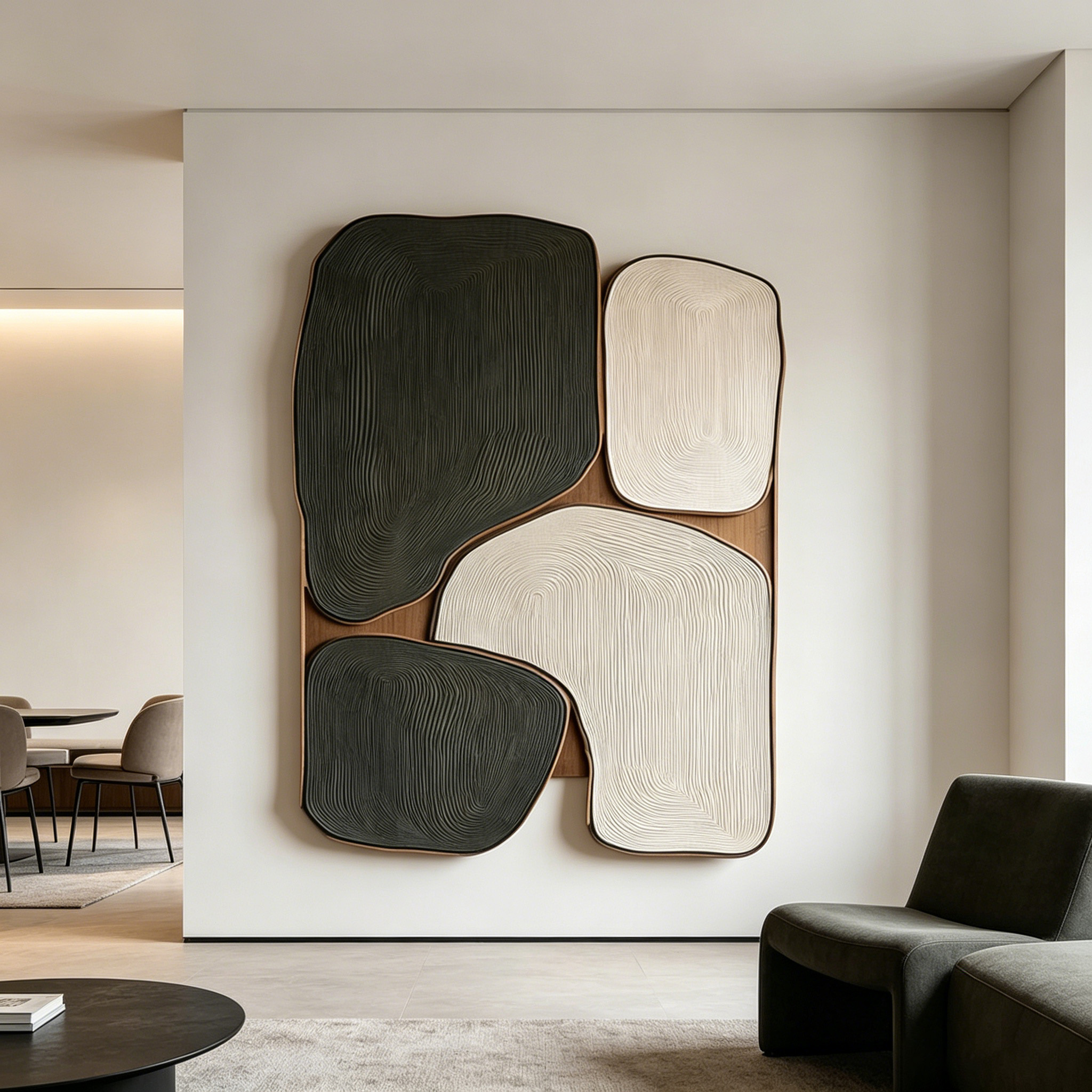 Modern Wood Wall Art, Abstract Wooden Sculpture, Minimalist Black Wall Decor, Organic Contemporary Panel